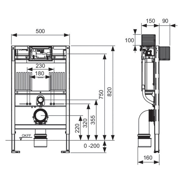 Tece Profil Wall-Hung Toilet Support Frame with Concealed Uni Cistern ...