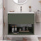hackney 600mm wall mounted vanity unit with basin and open shelf earthy green