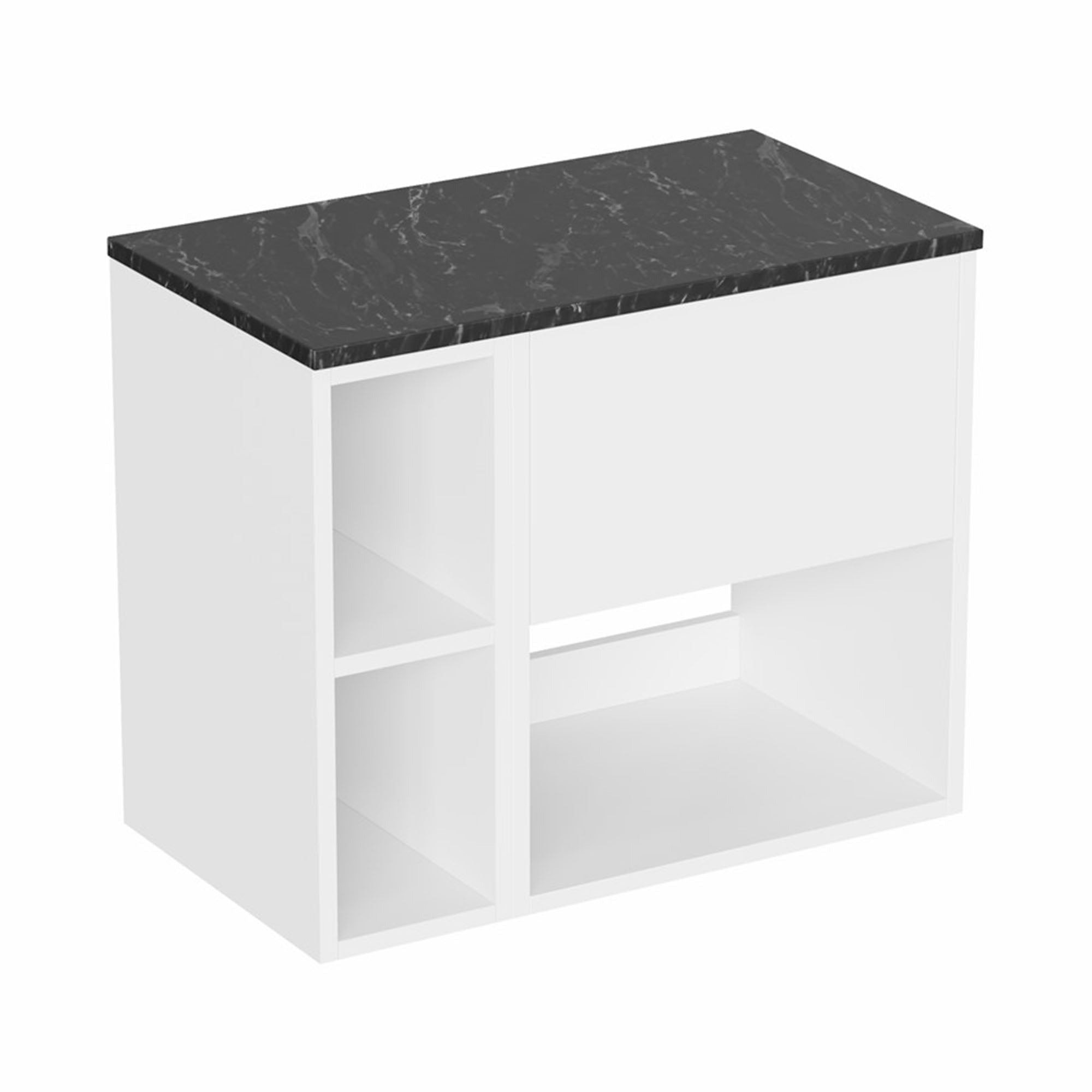 hackney 700 wall mounted vanity unit with marquina worktop and shelf unit gloss white