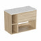 hackney 800 wall mounted vanity unit with-carrara worktop and shelf unit cherry wood