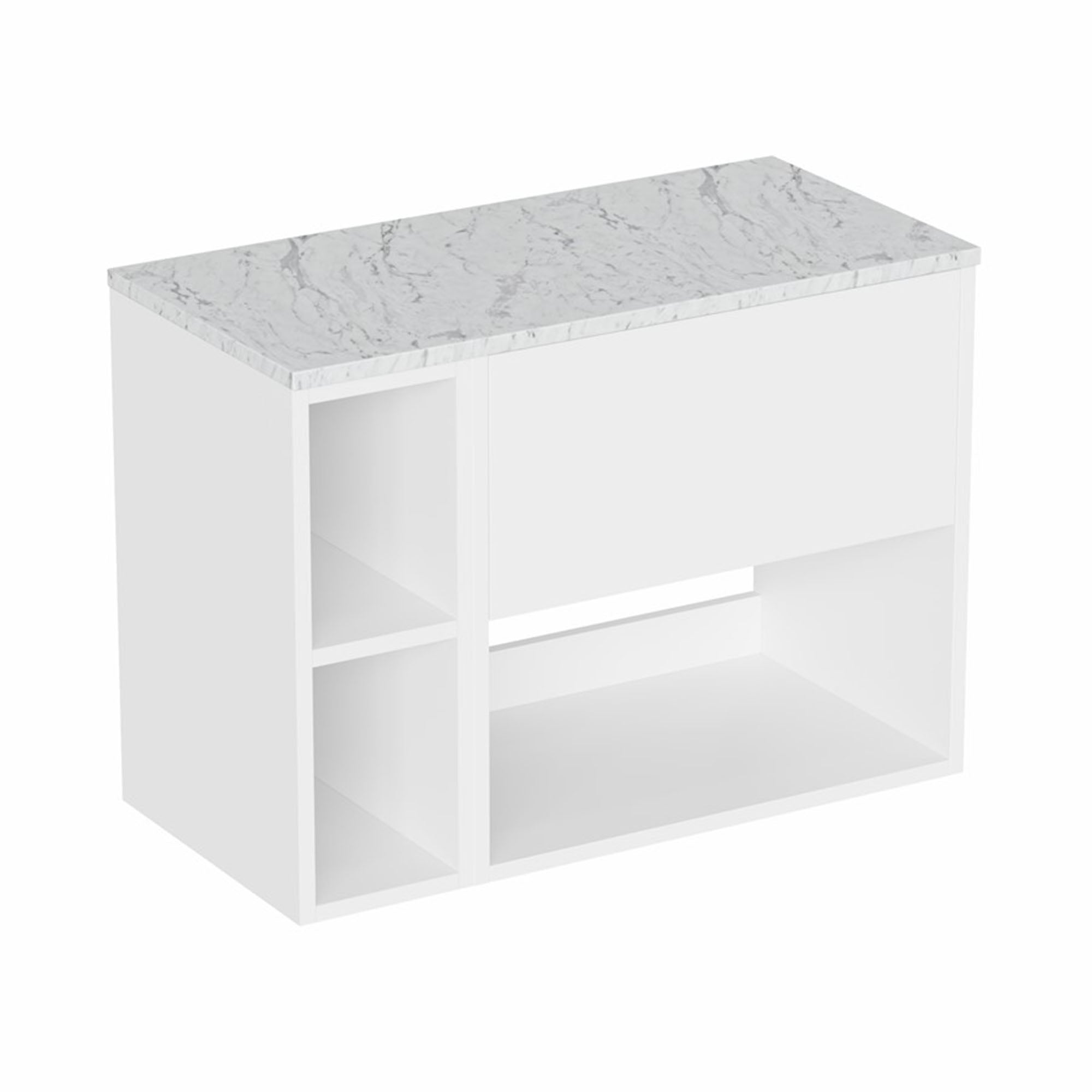 hackney 800 wall mounted vanity unit with carrara worktop and shelf unit gloss white