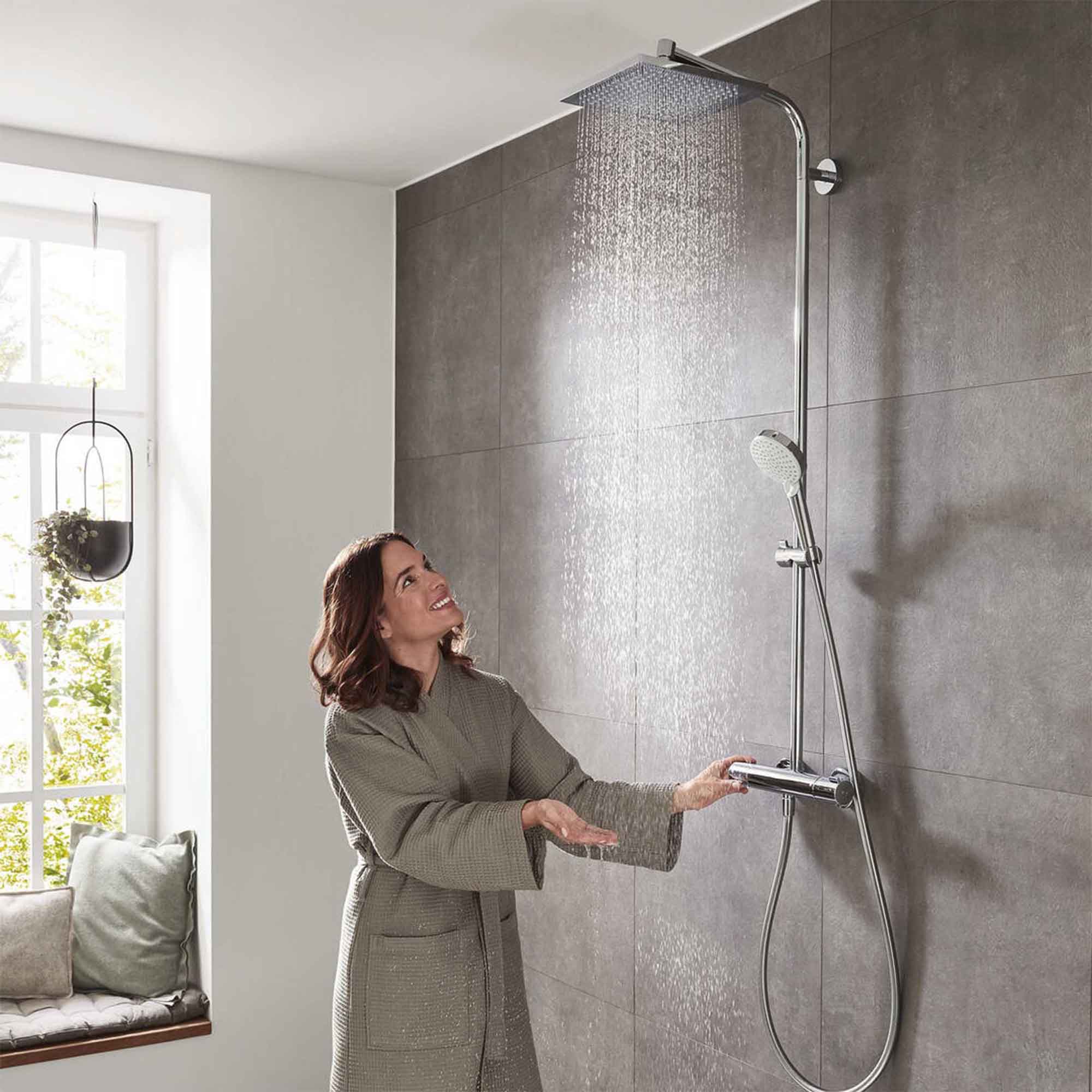 hansgrohe dual outlet thermostatic exposed bar valve with croma 240 rigid riser kit chrome