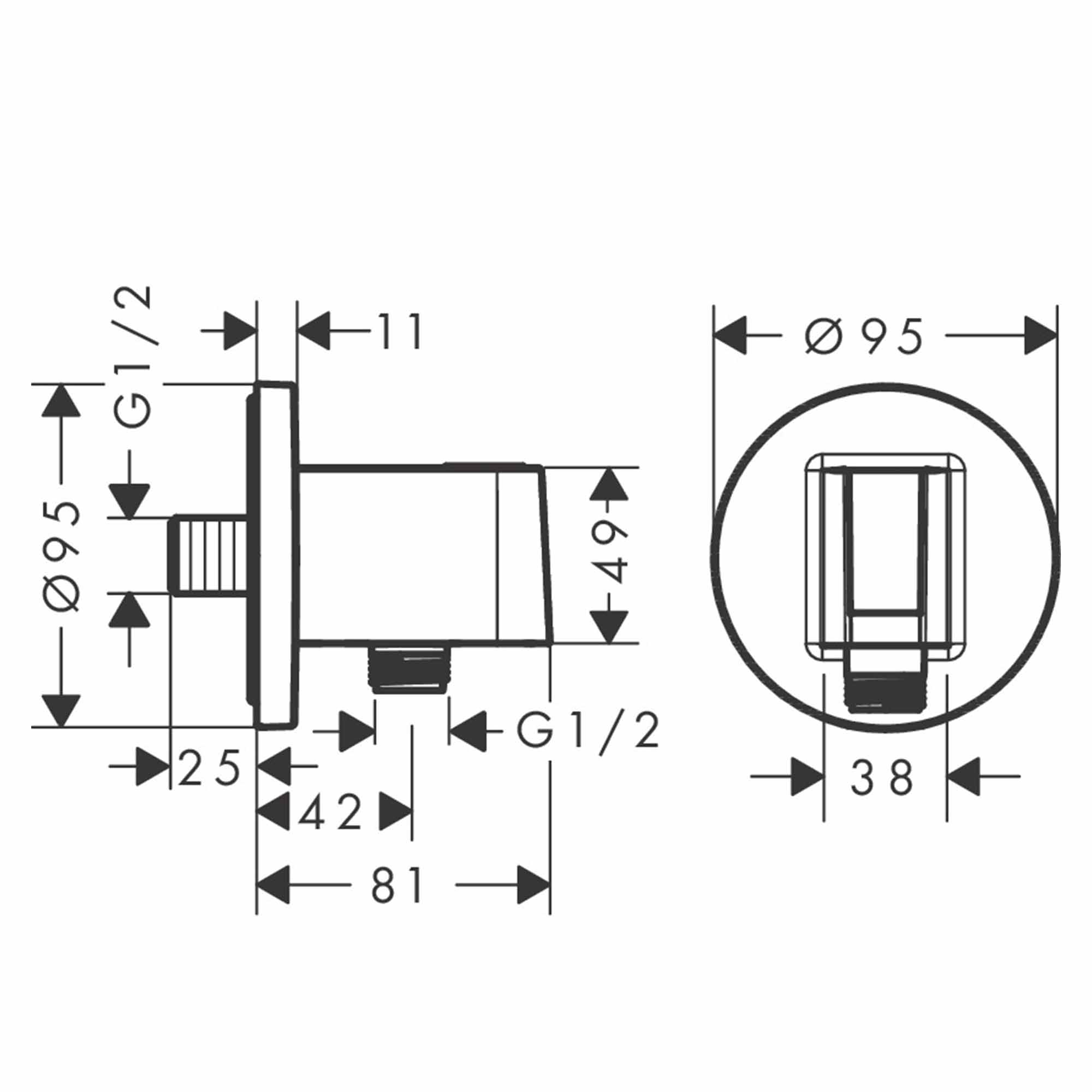 hansgrohe fixfit s wall outlet round with shower holder dimensions