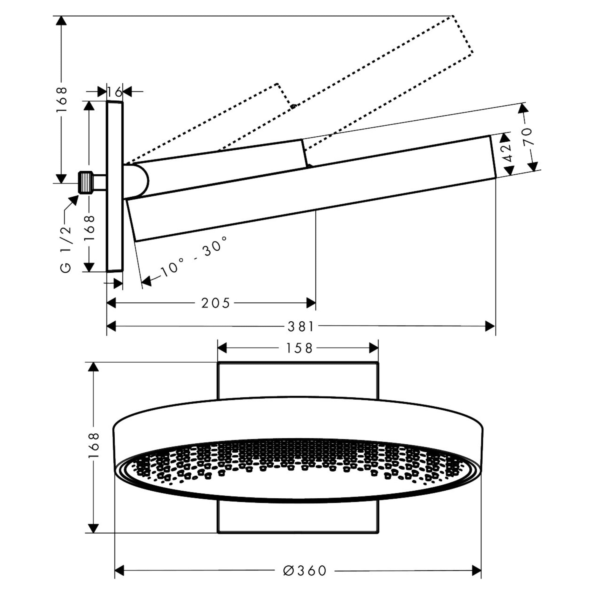 Hansgrohe Rainfinity 360 Overhead  Technical Drawing