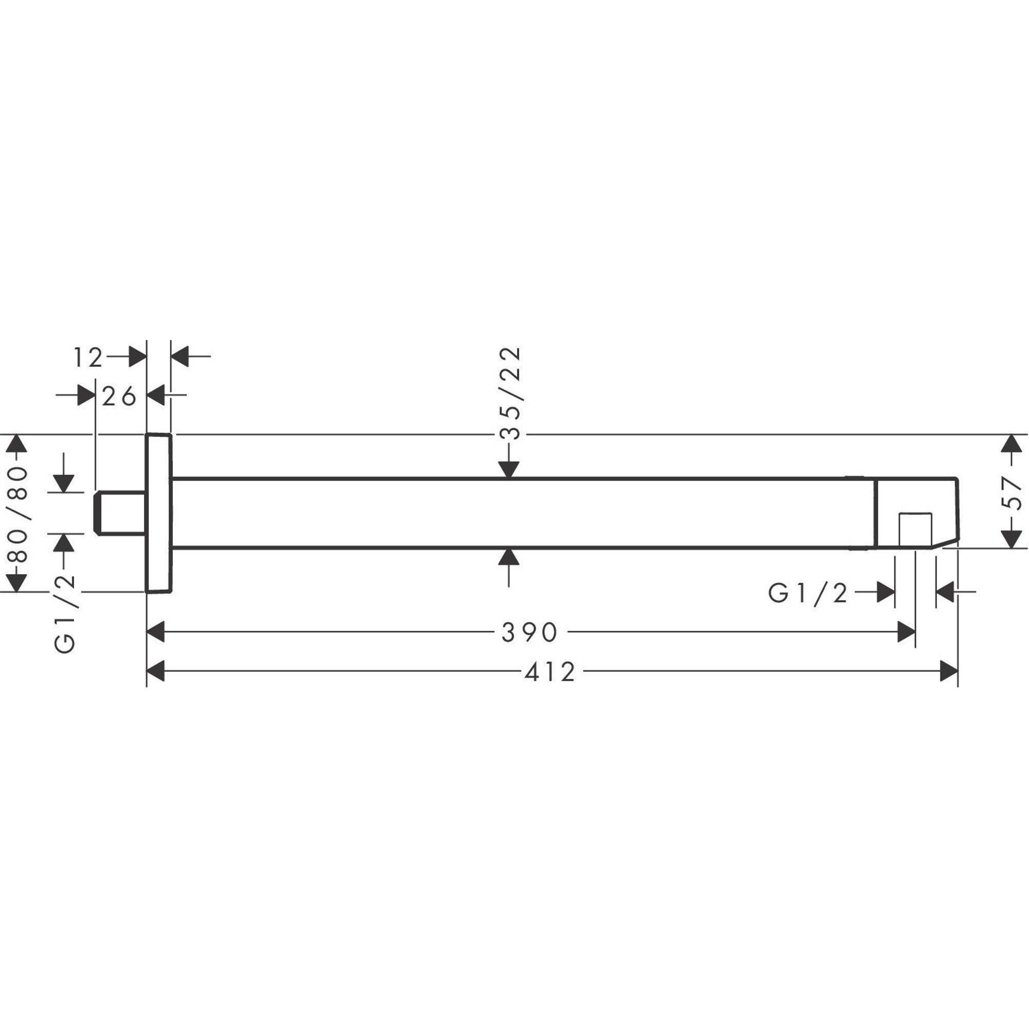 Hansgrohe Pulsify E Wall Mounted 390mm Shower Arm Technical Drawing