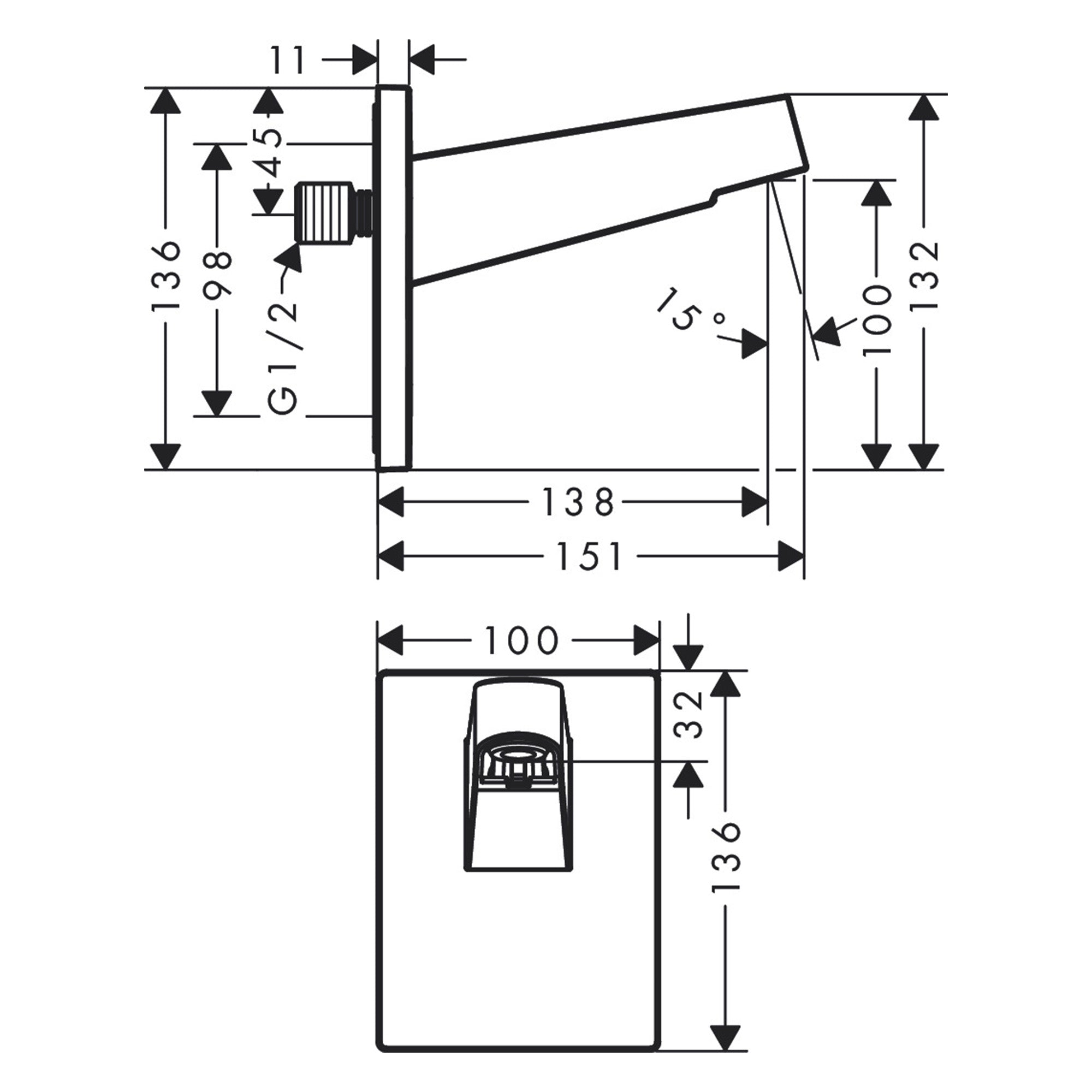 hansgrohe pulsify wall connector for overhead shower 260 dimensions