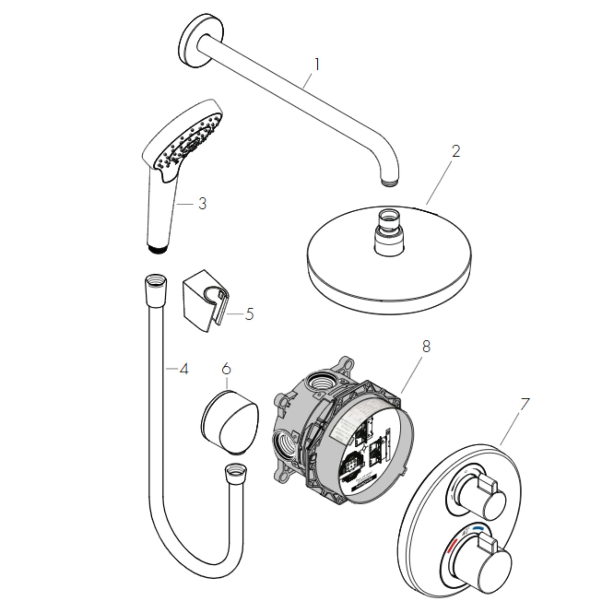Hansgrohe Round 2 Outlet Thermostatic Shower Valve With Croma 180 Overhead and Handset - Chrome
