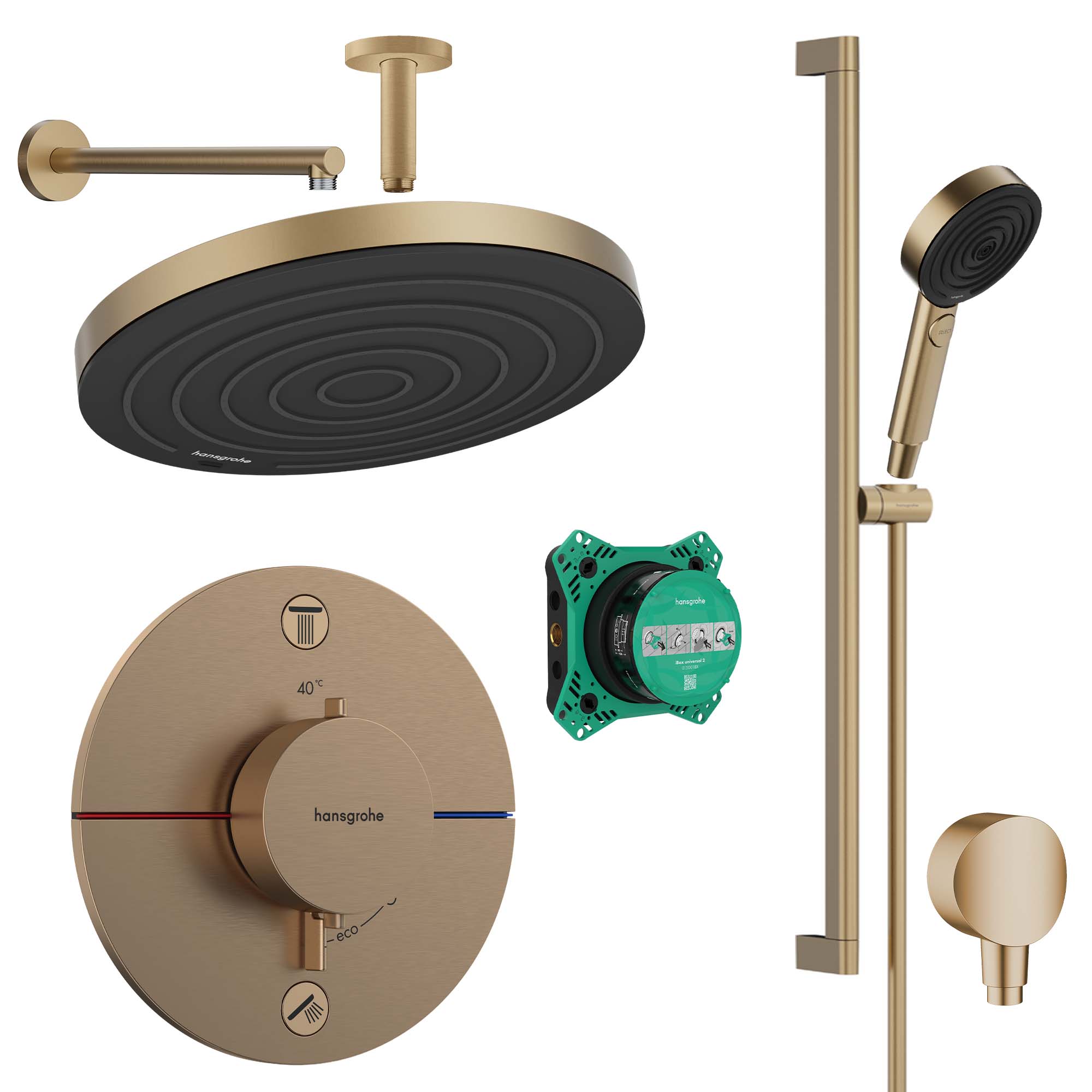 hansgrohe shower select s 2 outlet valve pulsify 260 overhead and pulsify handset brushed bronze