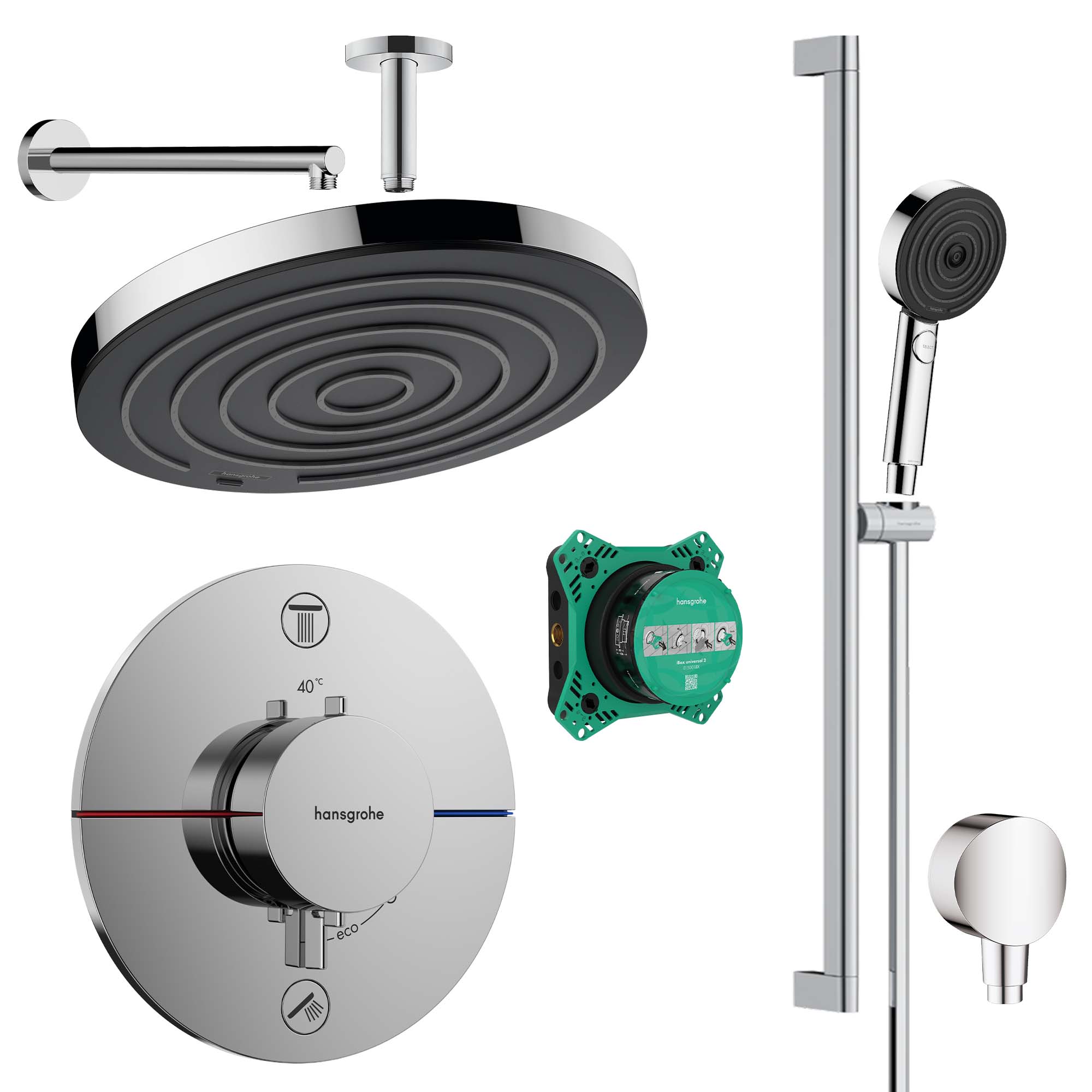 hansgrohe shower select s 2 outlet valve pulsify 260 overhead and pulsify handset chrome