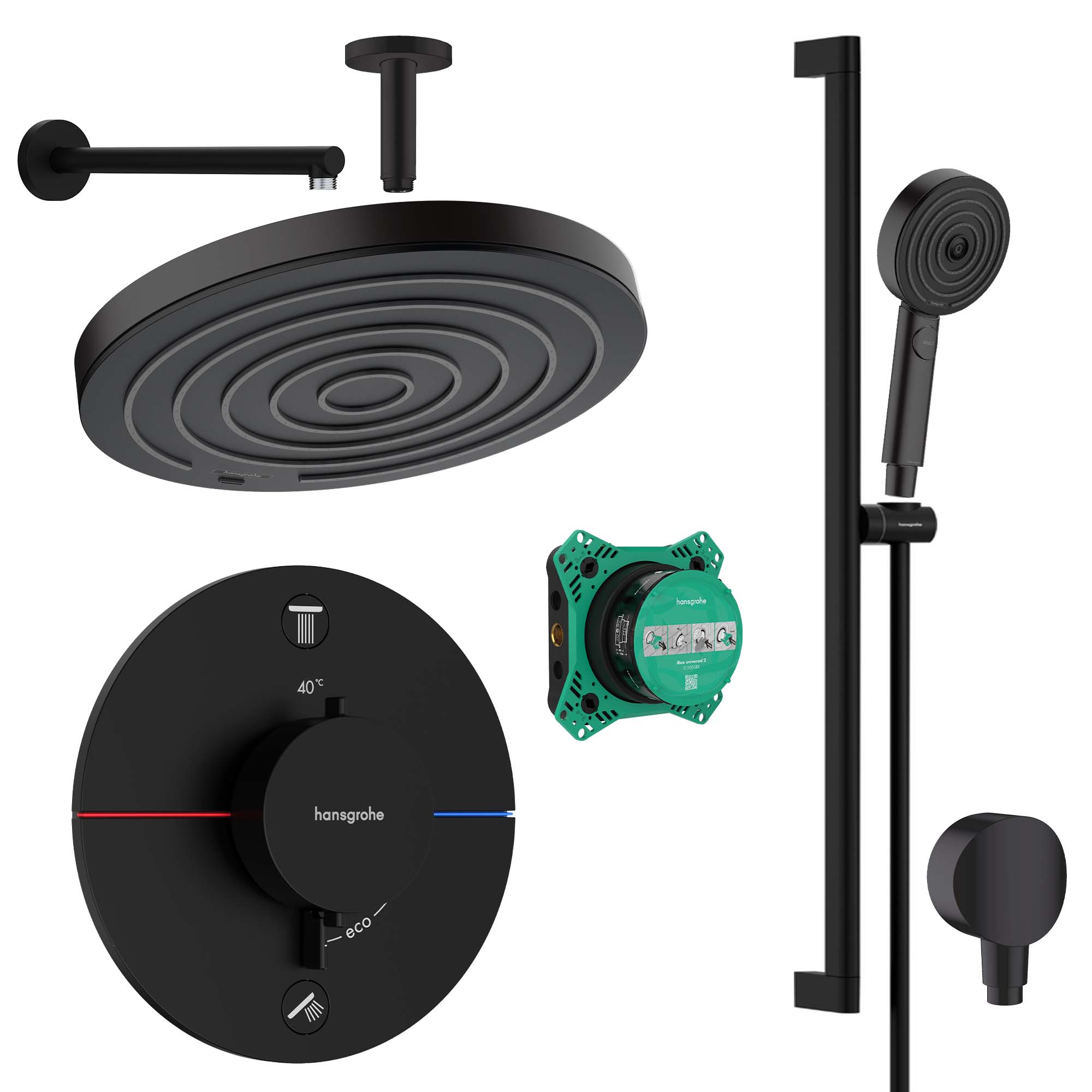 hansgrohe shower select s 2 outlet valve pulsify 260 overhead and pulsify handset matt black