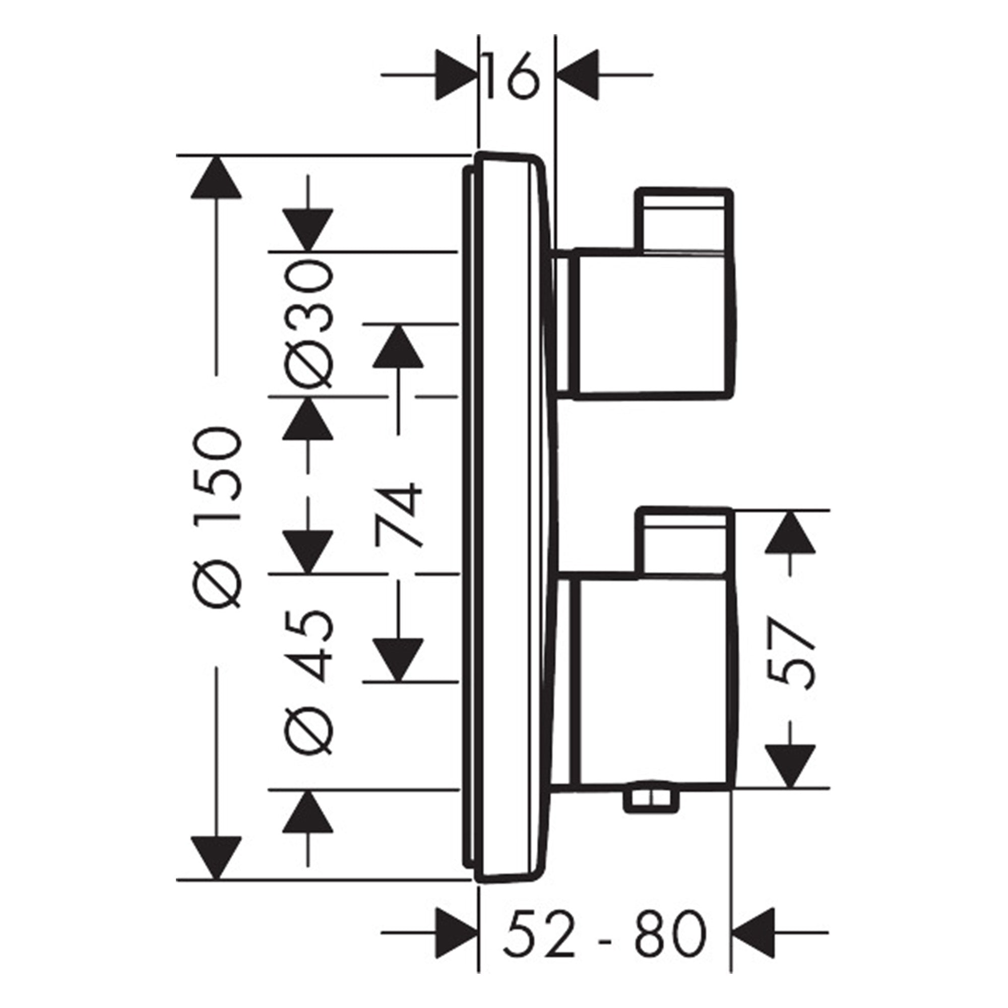 hansgrohe showerselect s thermostatic mixer for concealed installation for 2 outlets dimensions