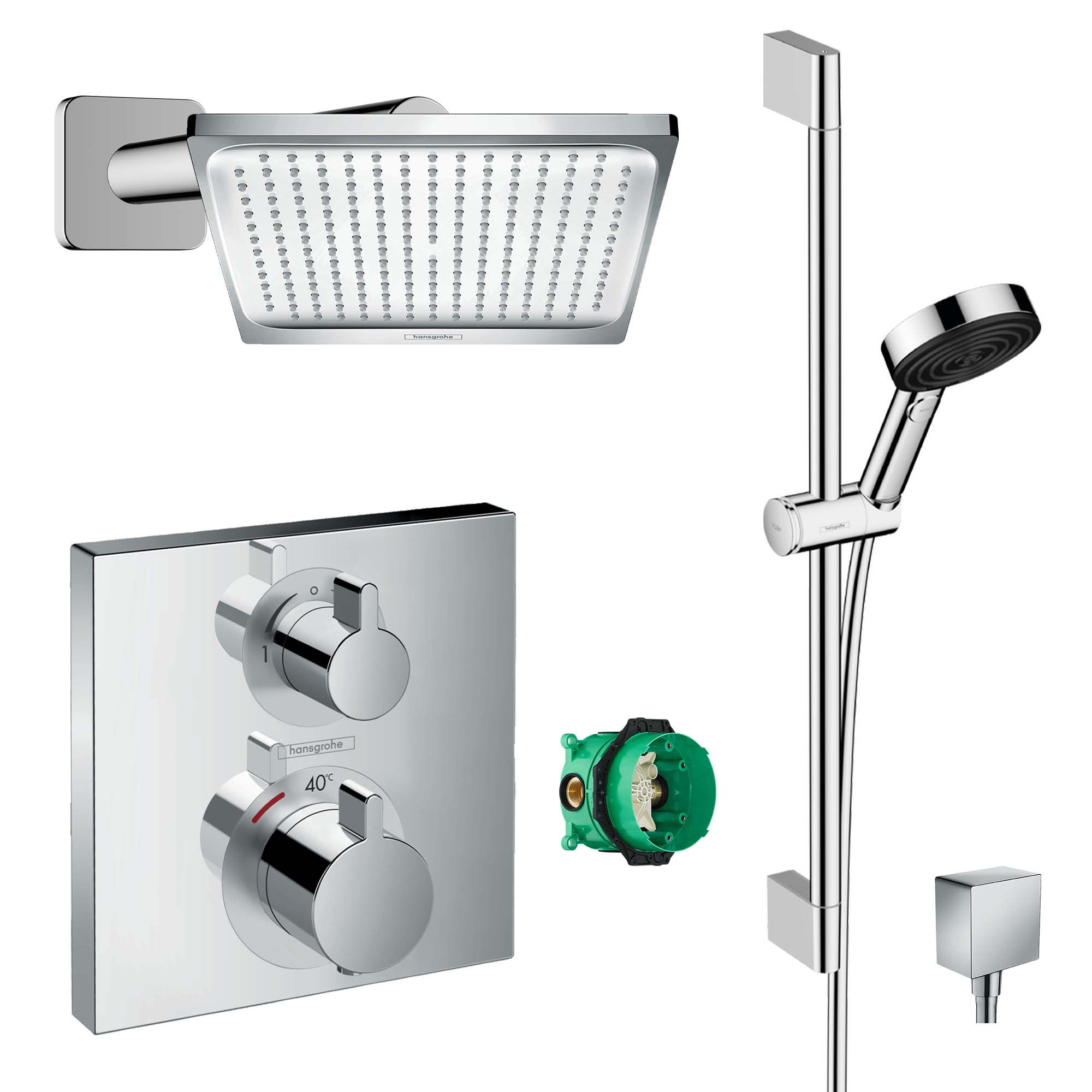 hansgrohe square select 2 outlet thermostatic shower valve crometta s240 overhead with pulsify handset chrome