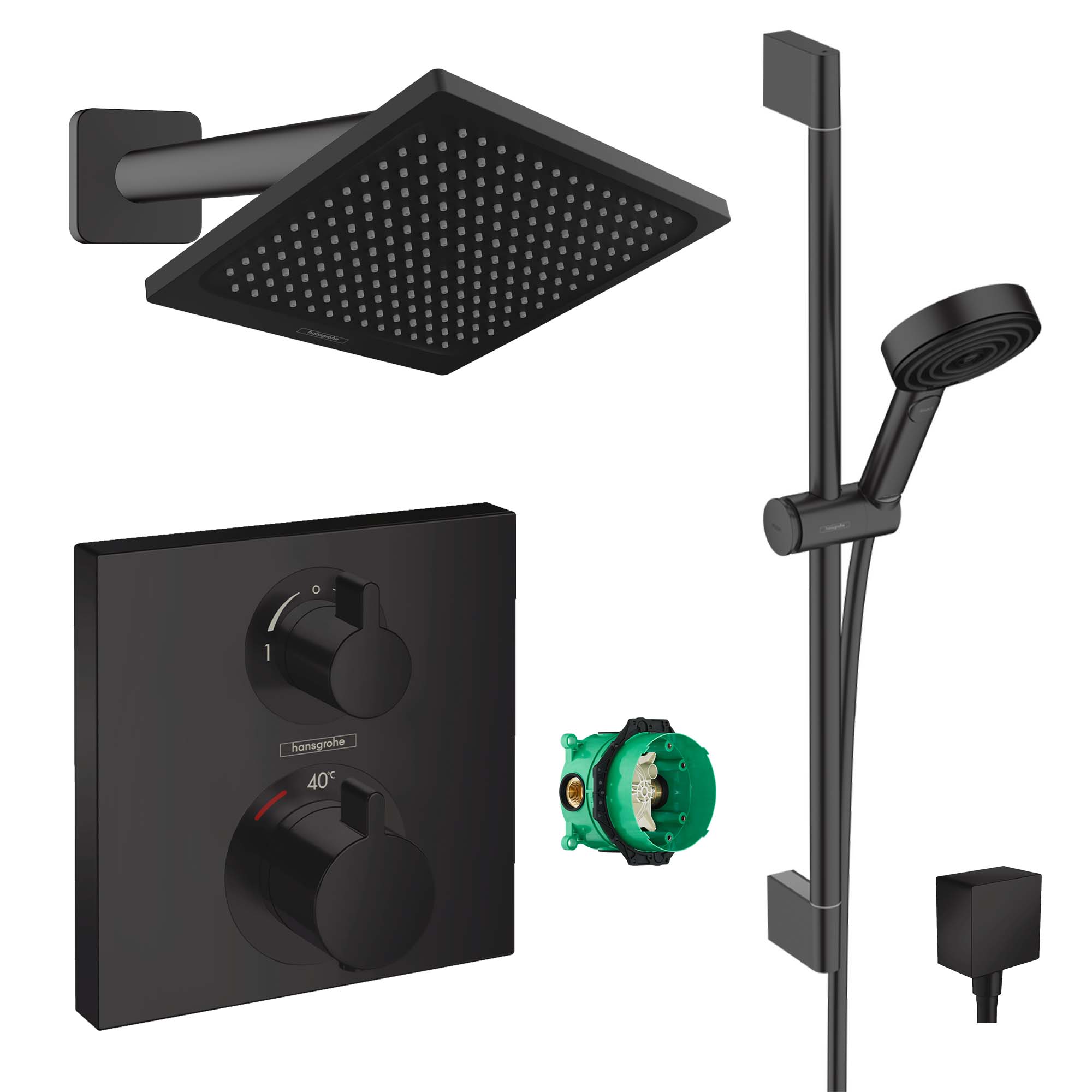 hansgrohe square select 2 outlet thermostatic shower valve crometta s240 overhead with pulsify handset matt black