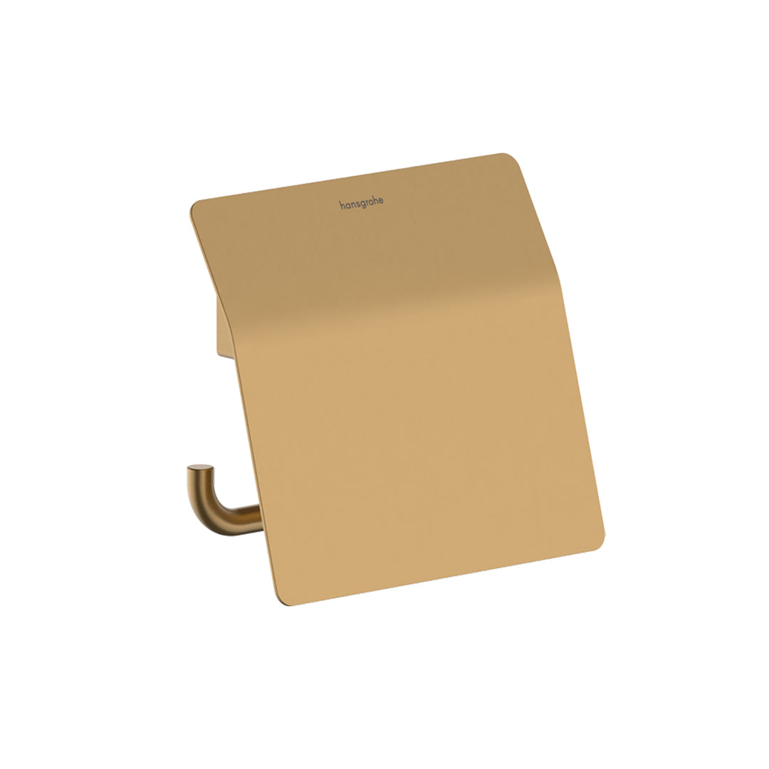 Hansgrohe AddStoris S Toilet Roll Holder with Cover in brushed bronze finish, supplied by Deluxe Bathrooms.
