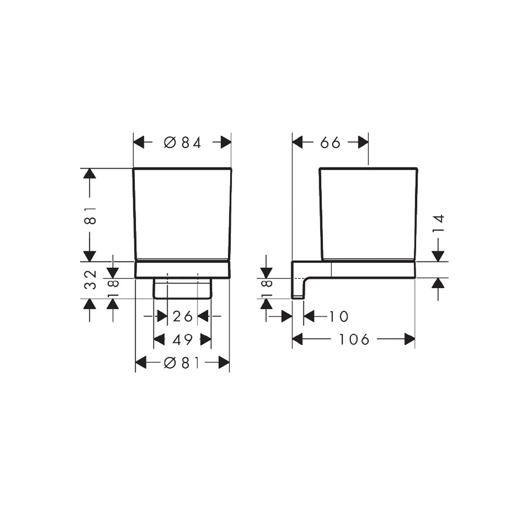 Dimensions diagram of the Hansgrohe AddStoris S Toothbrush Tumbler, supplied by Deluxe Bathrooms.