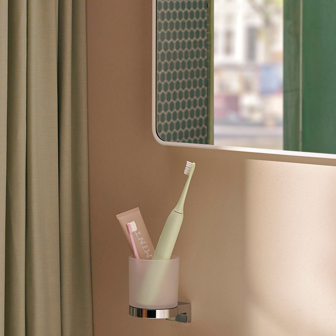 Hansgrohe AddStoris S Toothbrush Tumbler in chrome finish, supplied by Deluxe Bathrooms.