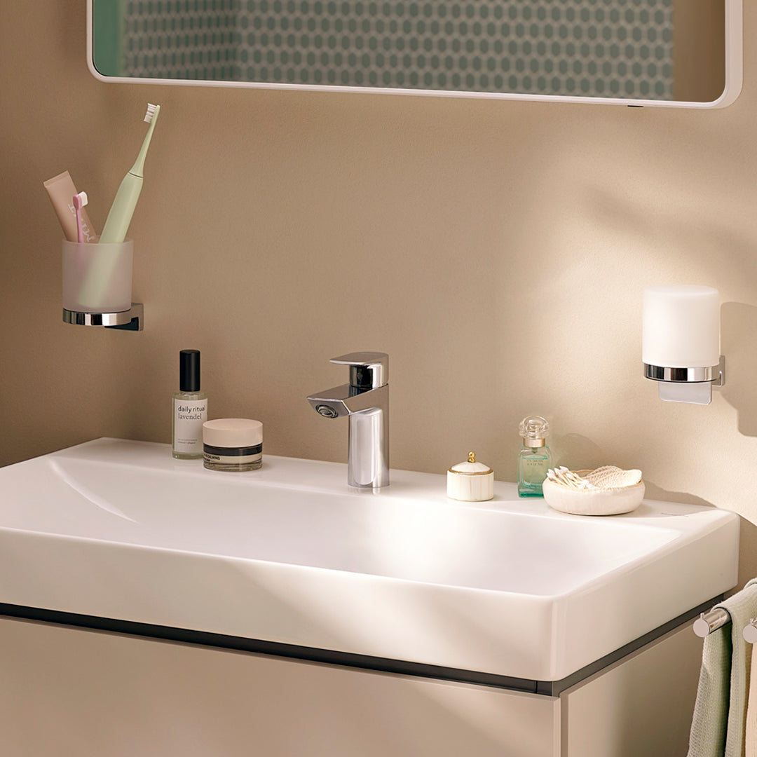 Hansgrohe AddStoris S Toothbrush Tumbler in chrome finish, supplied by Deluxe Bathrooms.