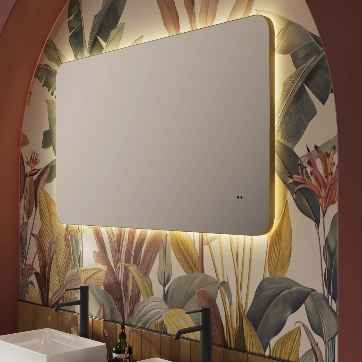 hib arcane curve 120 LED Frame Mirror 120x70cm Brushed Brass