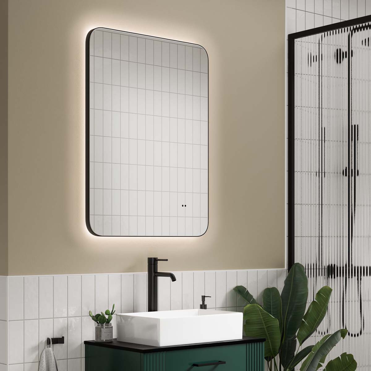 hib arcane curve 60 LED Frame Mirror 80x60cm Matt Black