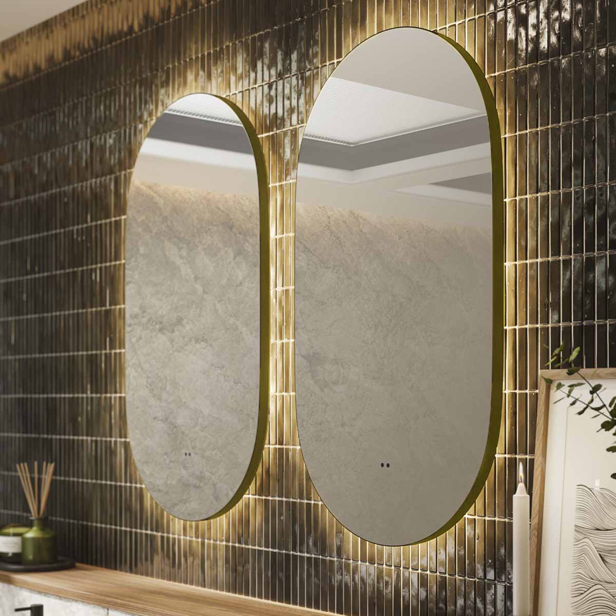 hib arcane pill 50 LED oval mirror 90x50cm brushed brass