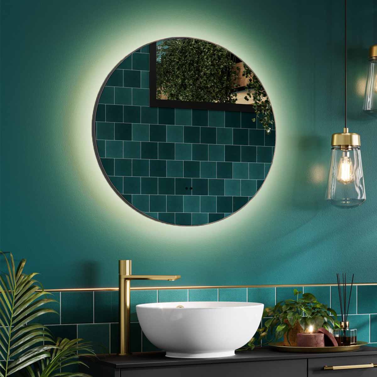 hib arcane round LED Frame Mirror 60x60cm Black