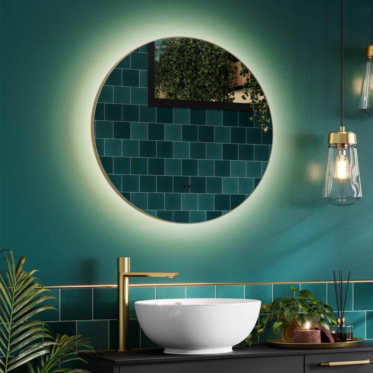 hib arcane round LED Frame Mirror 60x60cm Brushed Brass