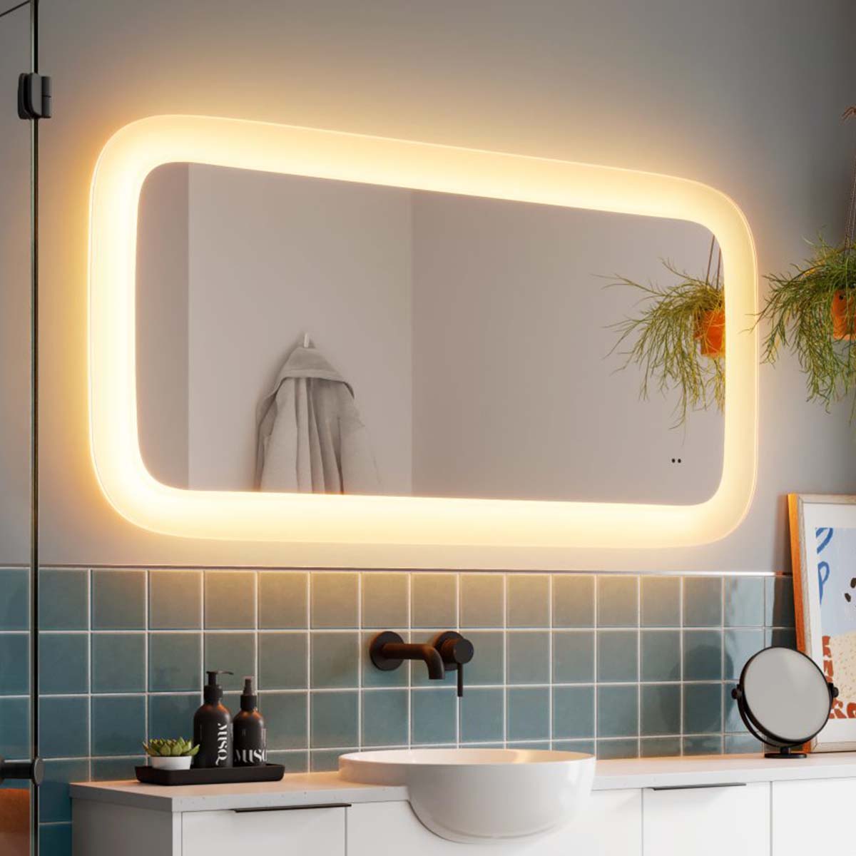 HIB Cassini Curve Deep Border LED Frame Mirror 140x70cm