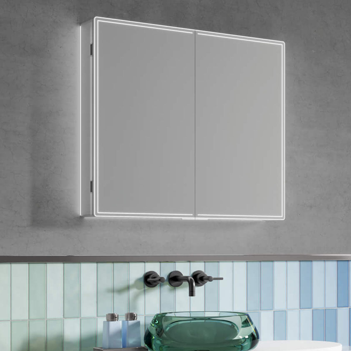 hib isoe 80 LED Frame 2 Door Mirror Cabinet 70x80cm