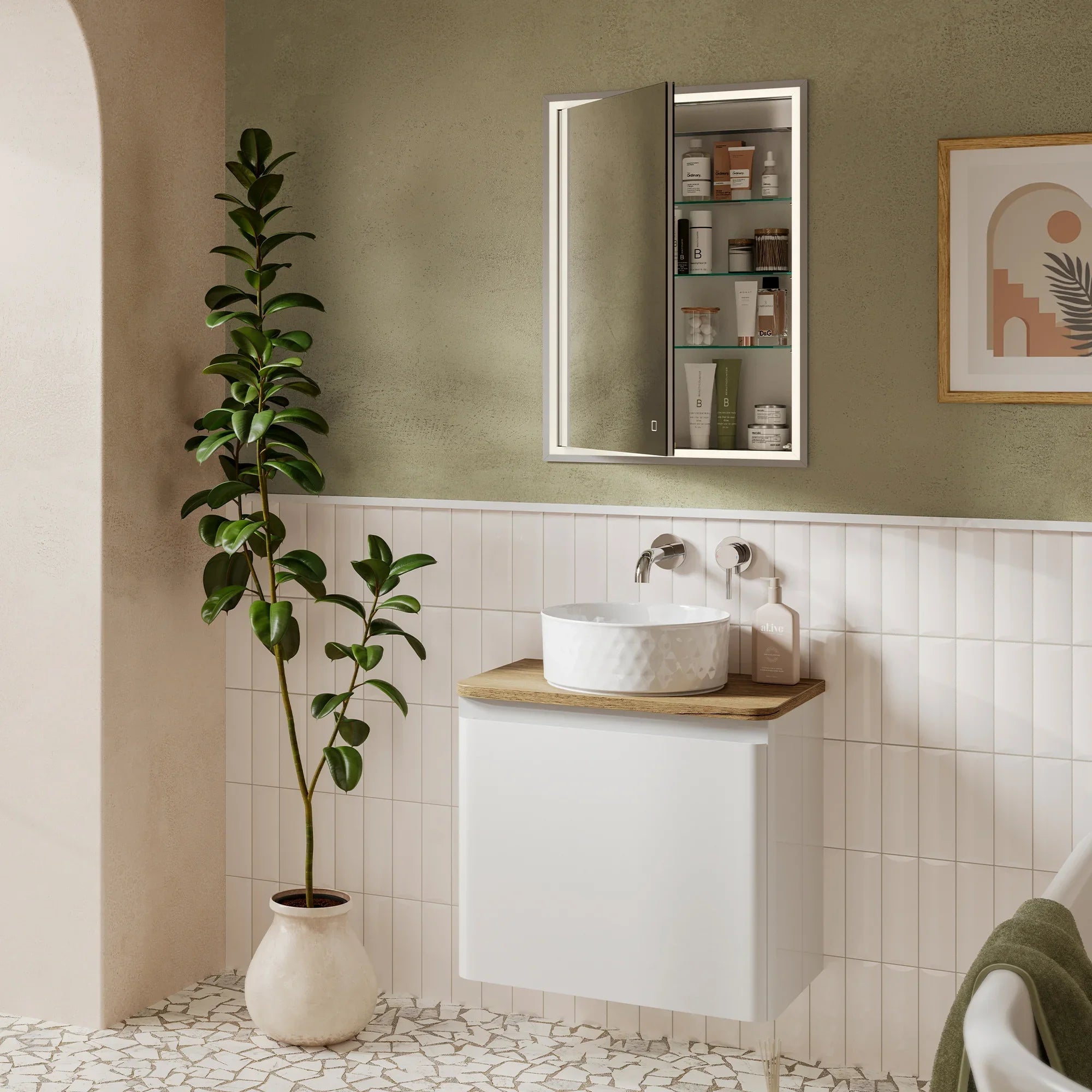 HiB Vanquish 50 Recessed LED Mirror Cabinet With Charging Socket