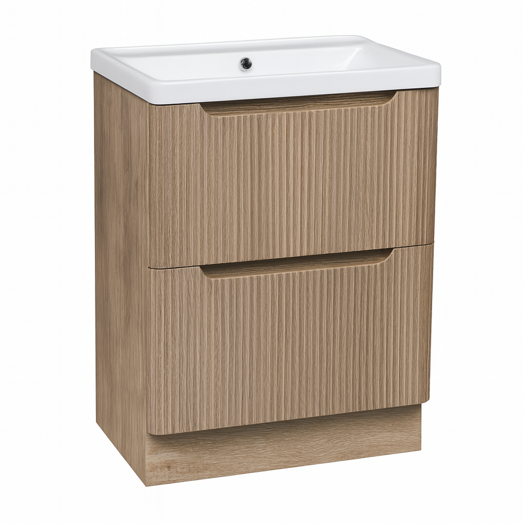 Hudson 600 Fluted Floor Standing Vanity Unit With Washbasin Country Oak