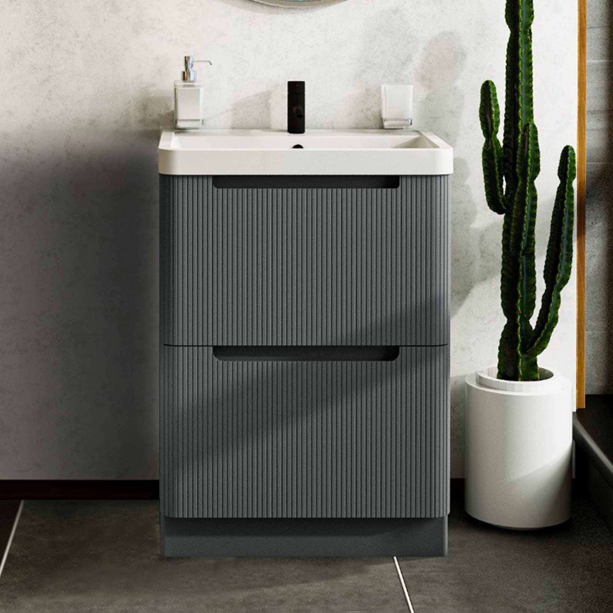 hudson 600 fluted wall mounted vanity unit midnight shadow