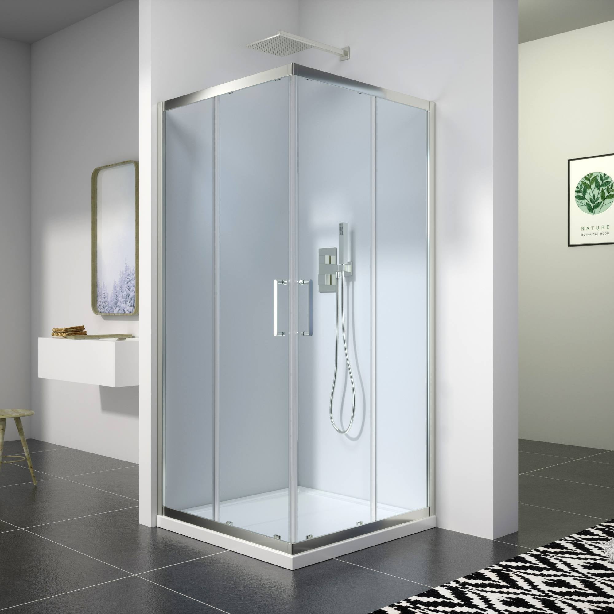 Image i3 Double Sliding Door Corner Shower Enclosure In Chrome Finish Deluxe Bathrooms