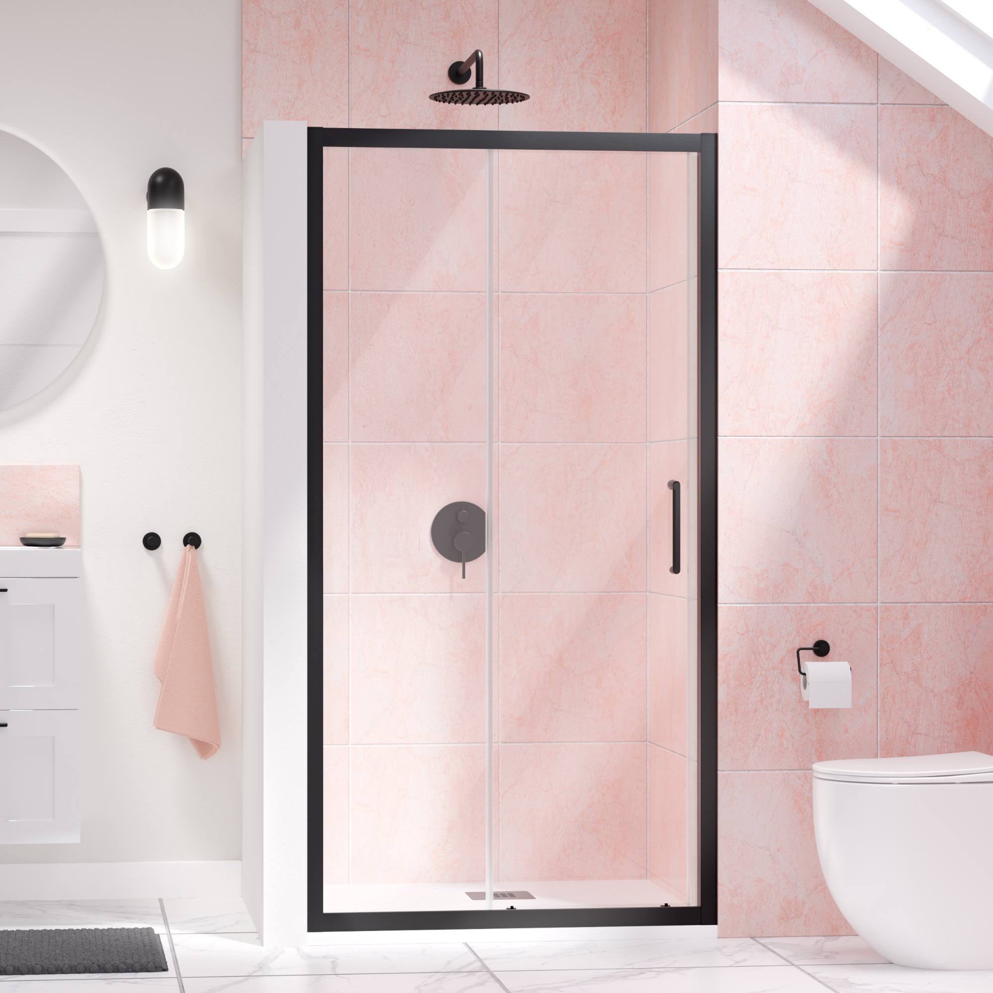 Image i3 Sliding Shower Door With Optional Side Panel In Matt Black Finish