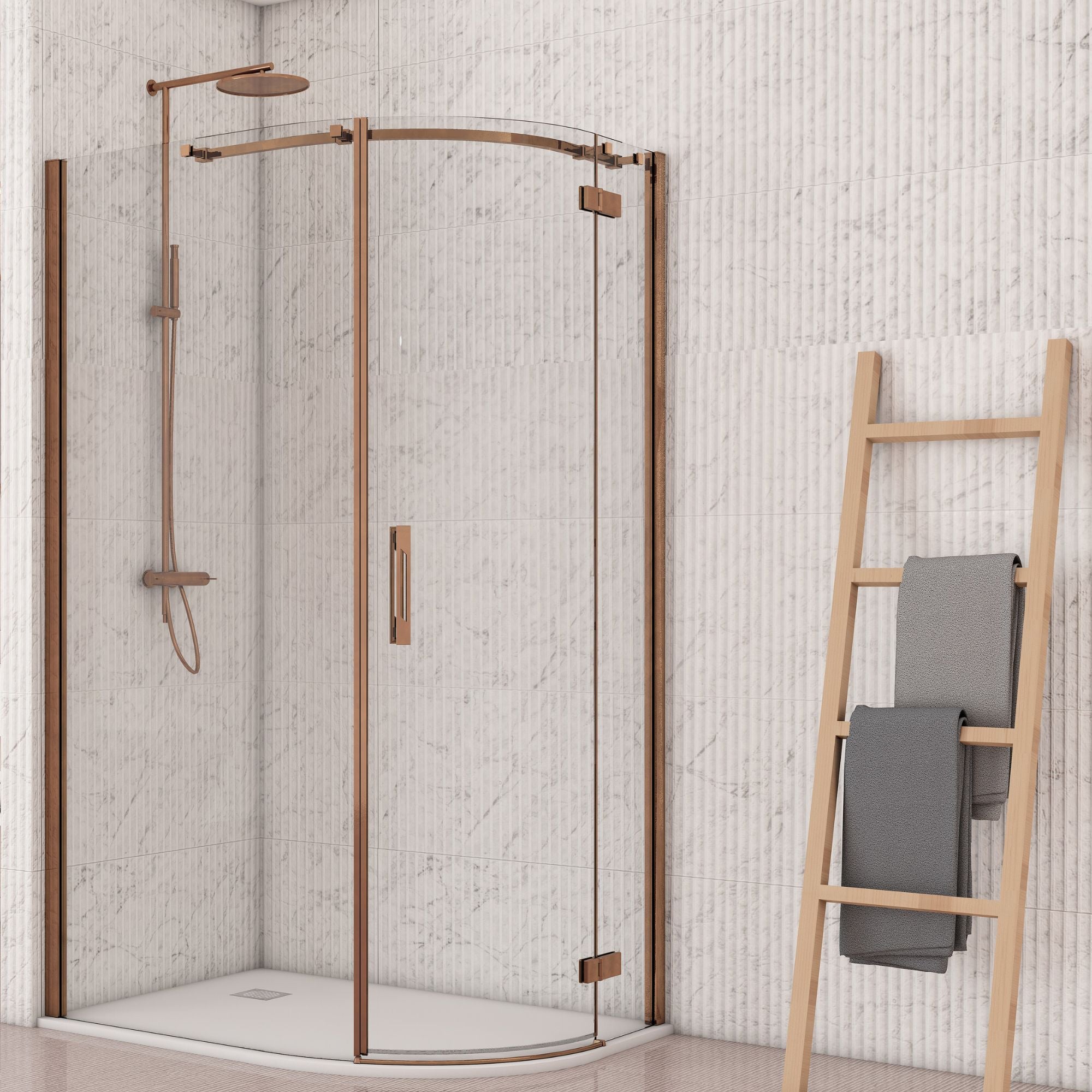 Image i9 Hinged Offset Quadrant Single Shower Door - Brushed Bronze