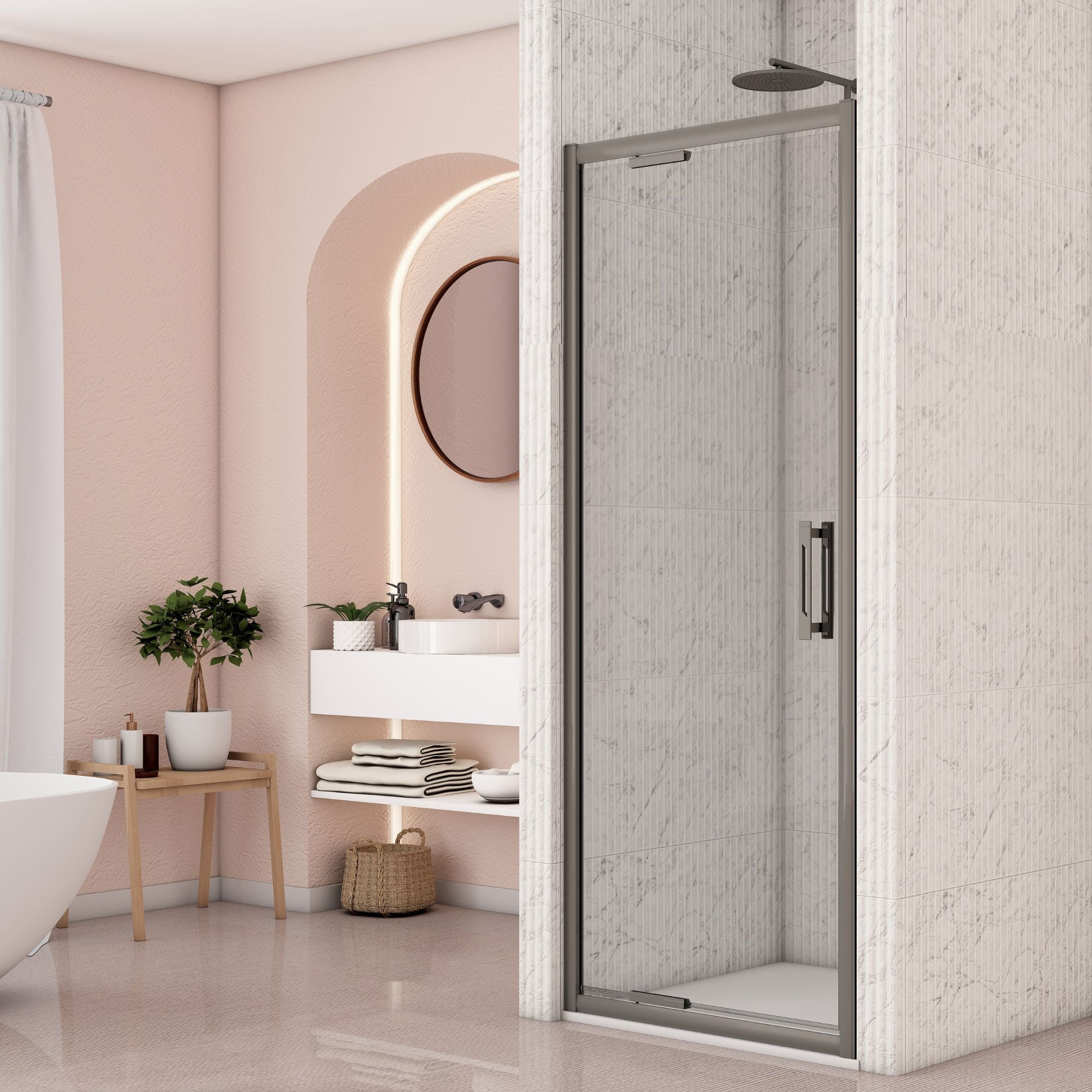 Image i9 Pivot Inswing Shower Door With Optional Side Panel - Gunmetal
