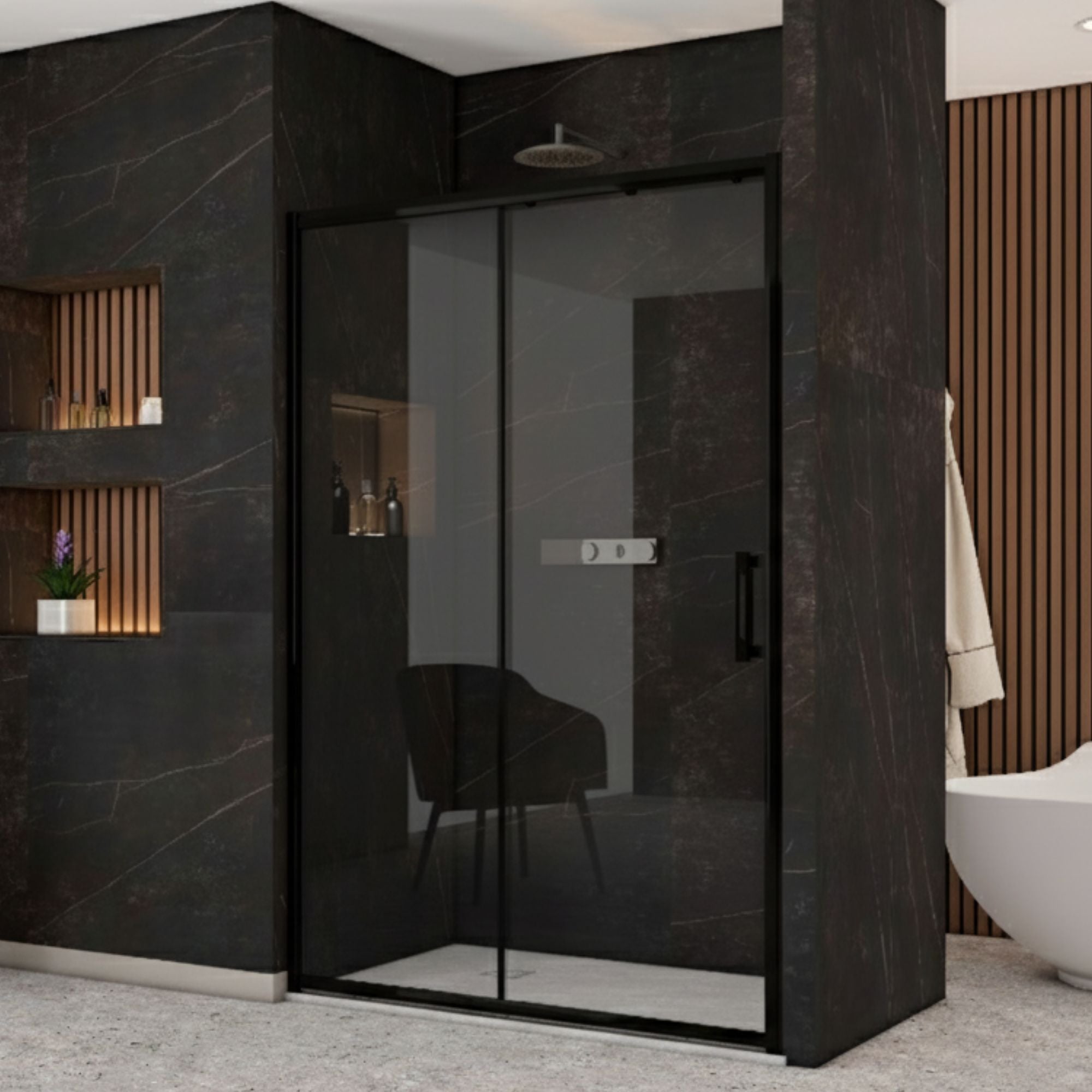 Image i9 Sliding Shower Door With Side Panel Black