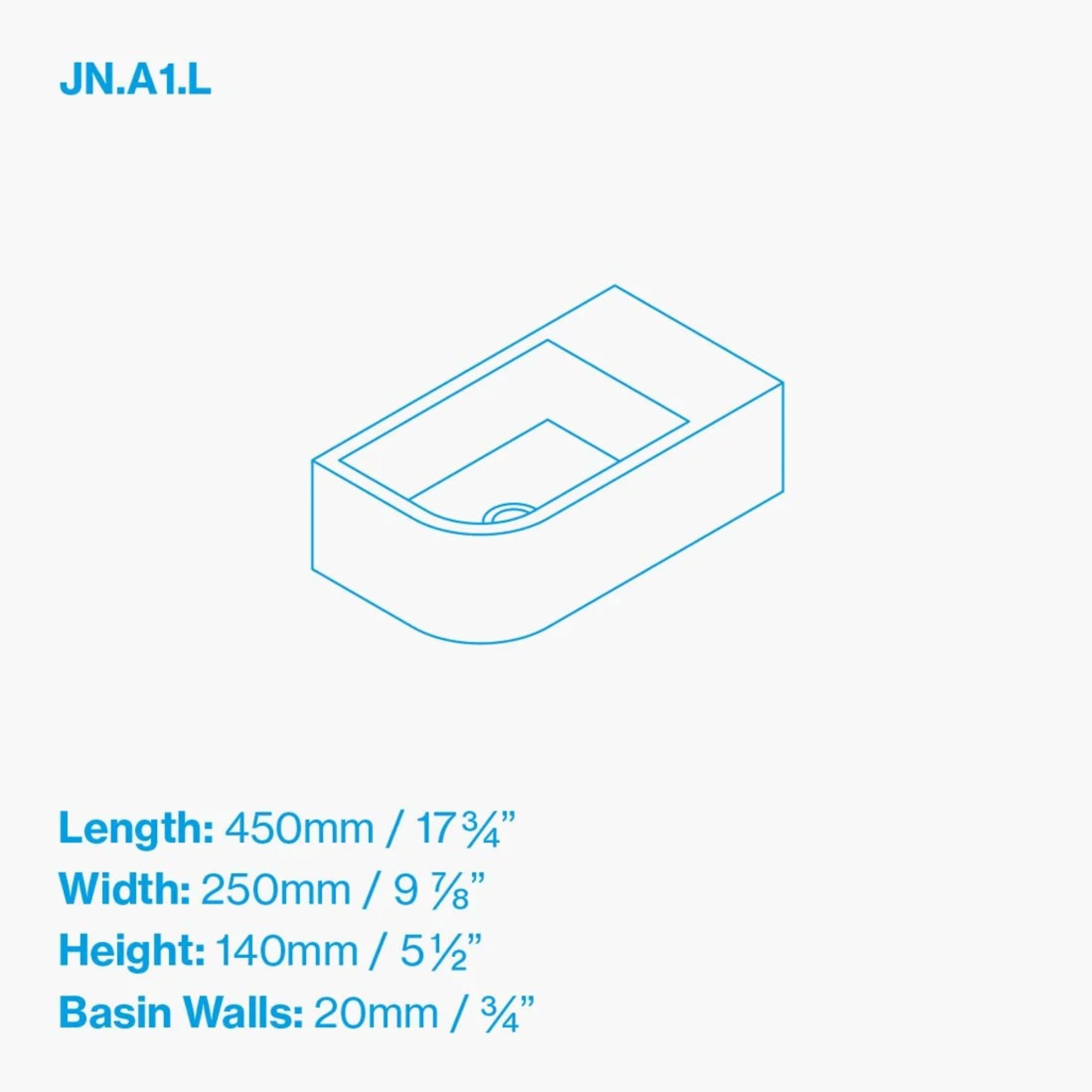 Kast Juno Wall-Mounted Concrete Basin Left Hand Installation