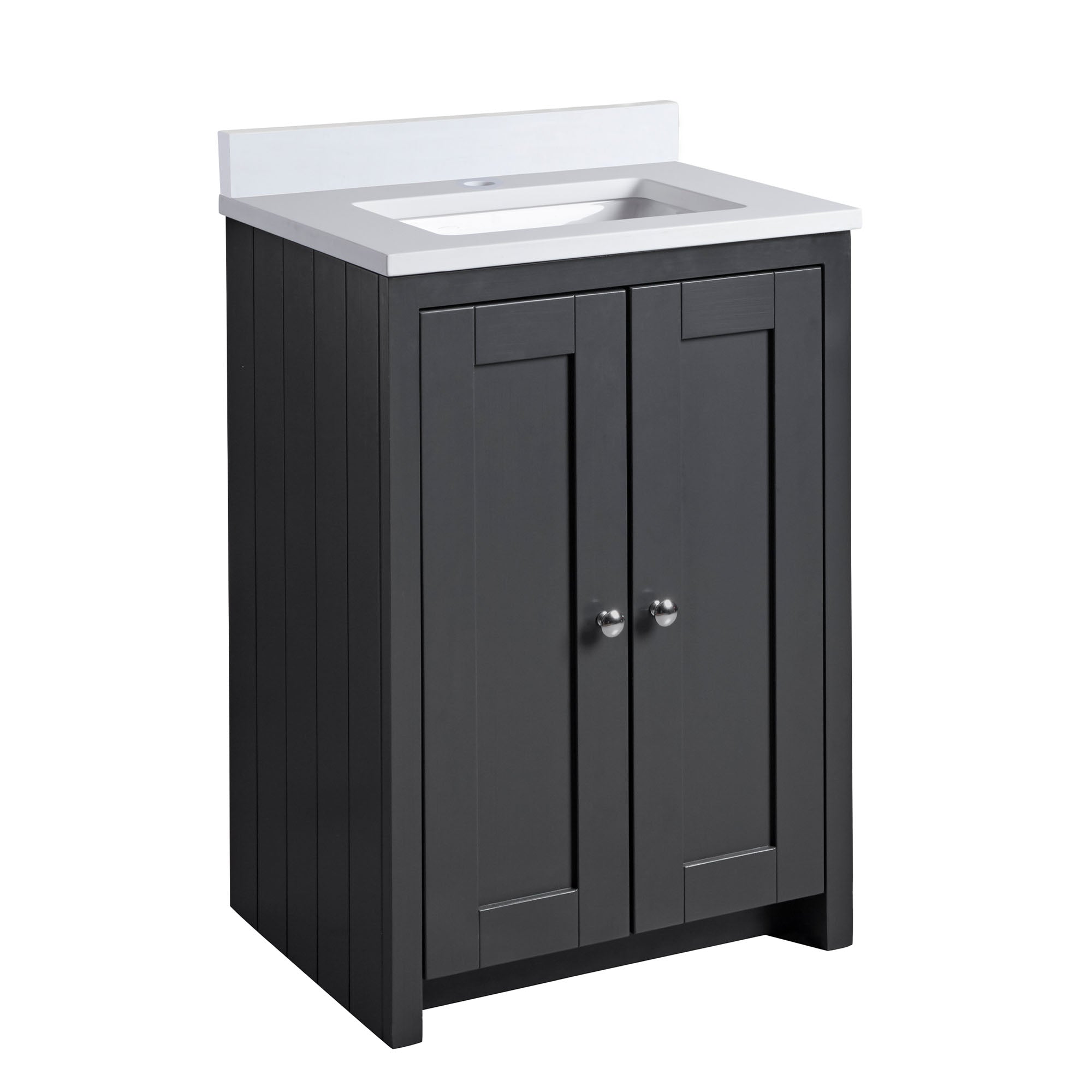 lansdown 600 floor standing underslung vanity unit with worktop and basin matt black