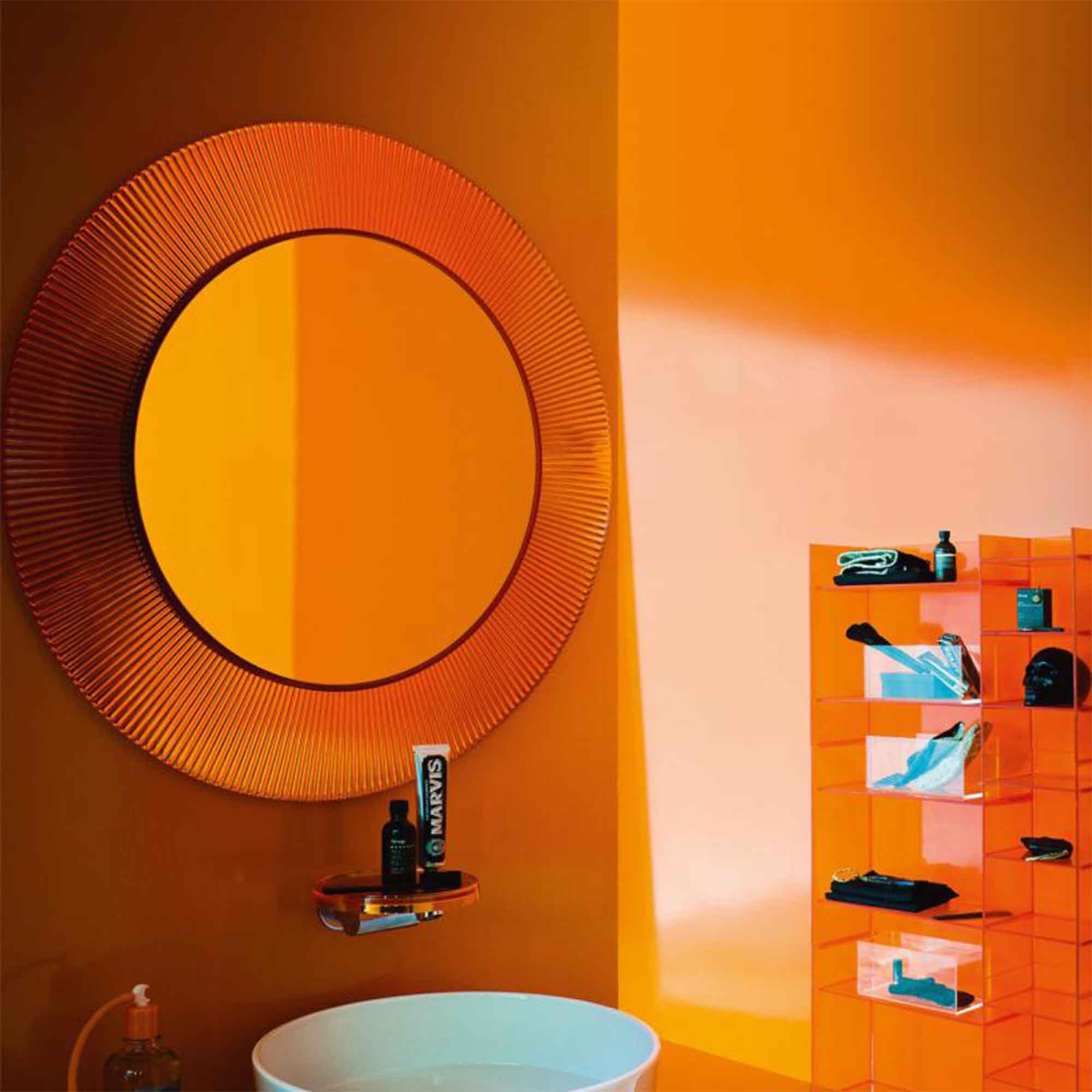 laufen kartell 780 all saints round led bathroom mirror tangerine orange