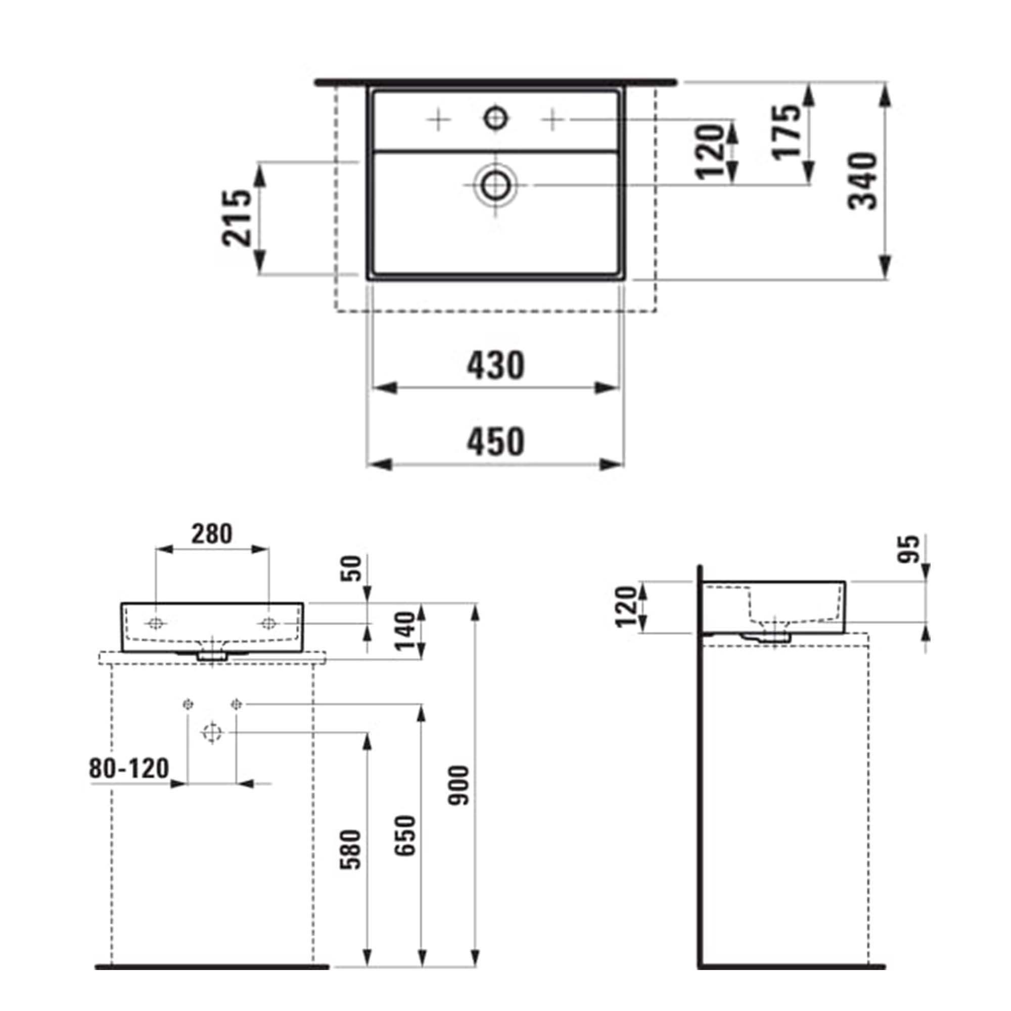 laufen kartell wall mounted washbasin 450x340 dimensions