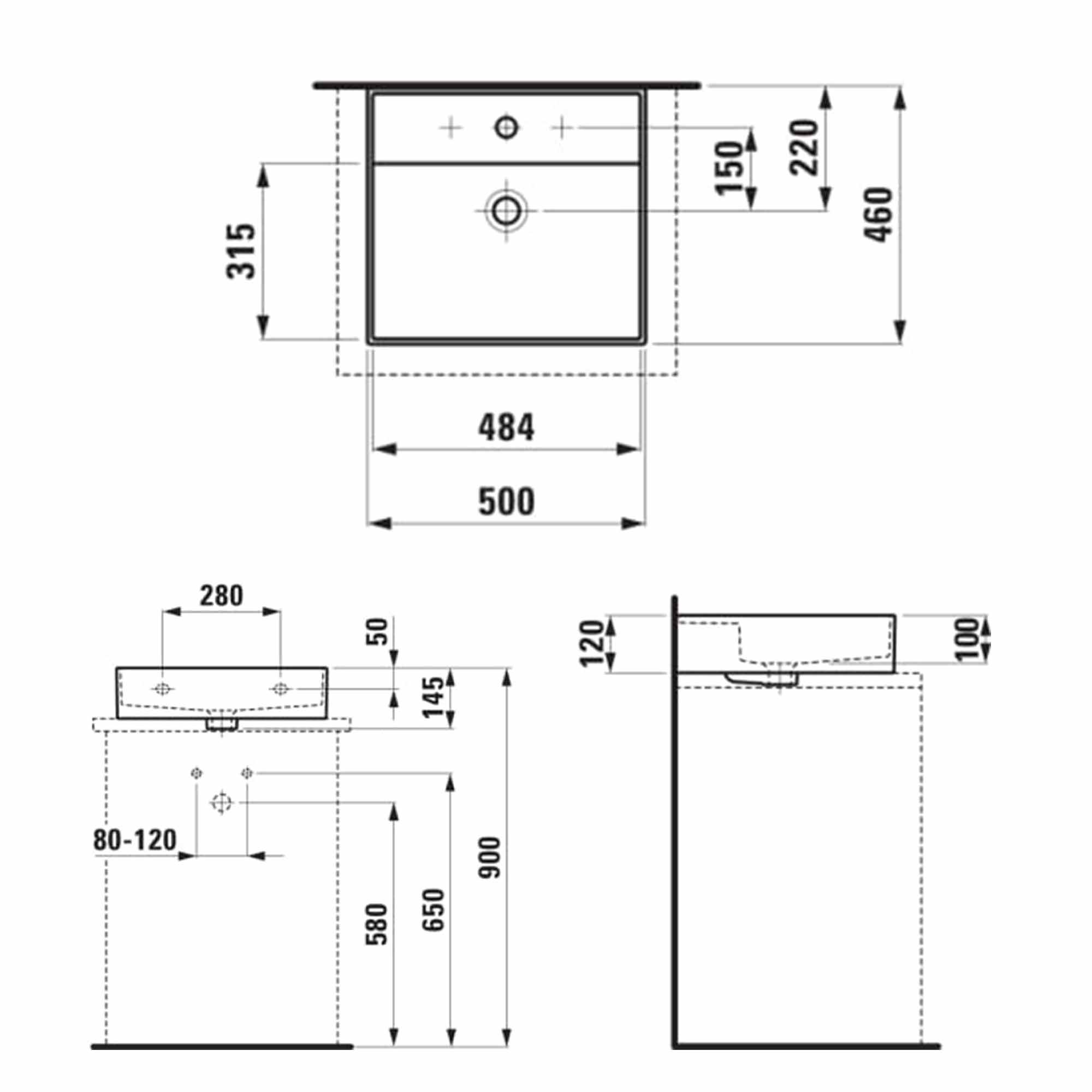 laufen kartell wall mounted washbasin 500x460 dimensions