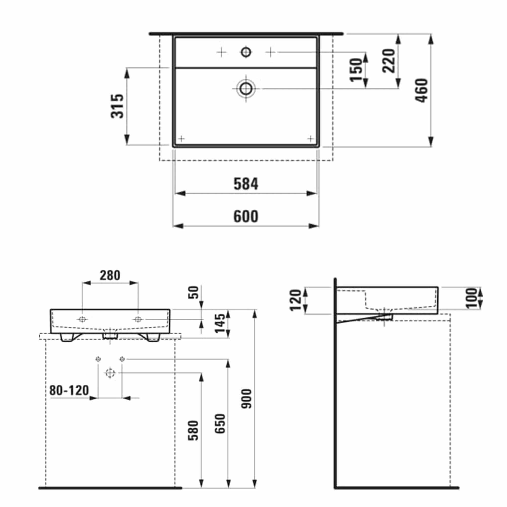 laufen kartell wall mounted washbasin 600x460 dimensions