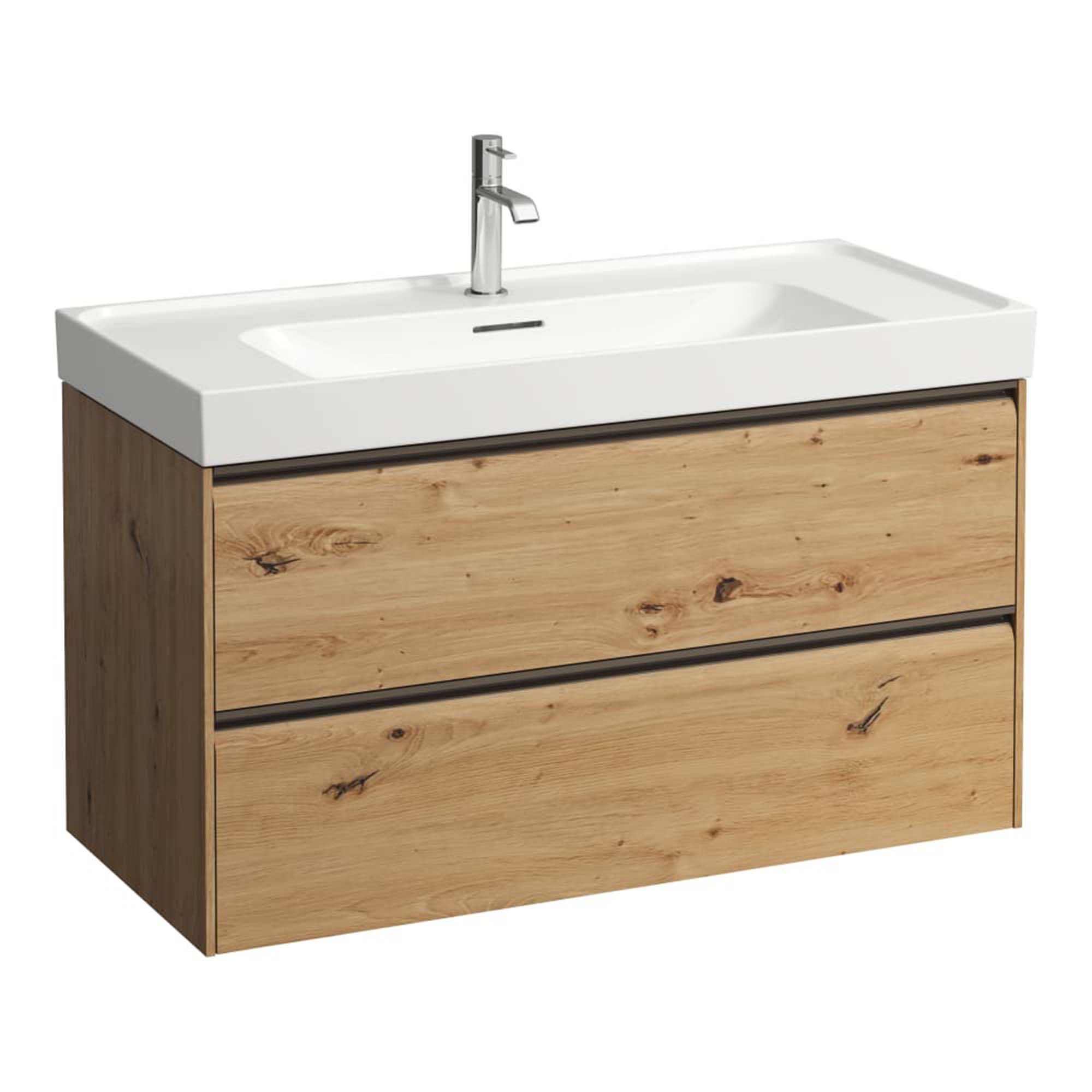 laufen meda 1000 wall mounted vanity unit with white basin wild oak