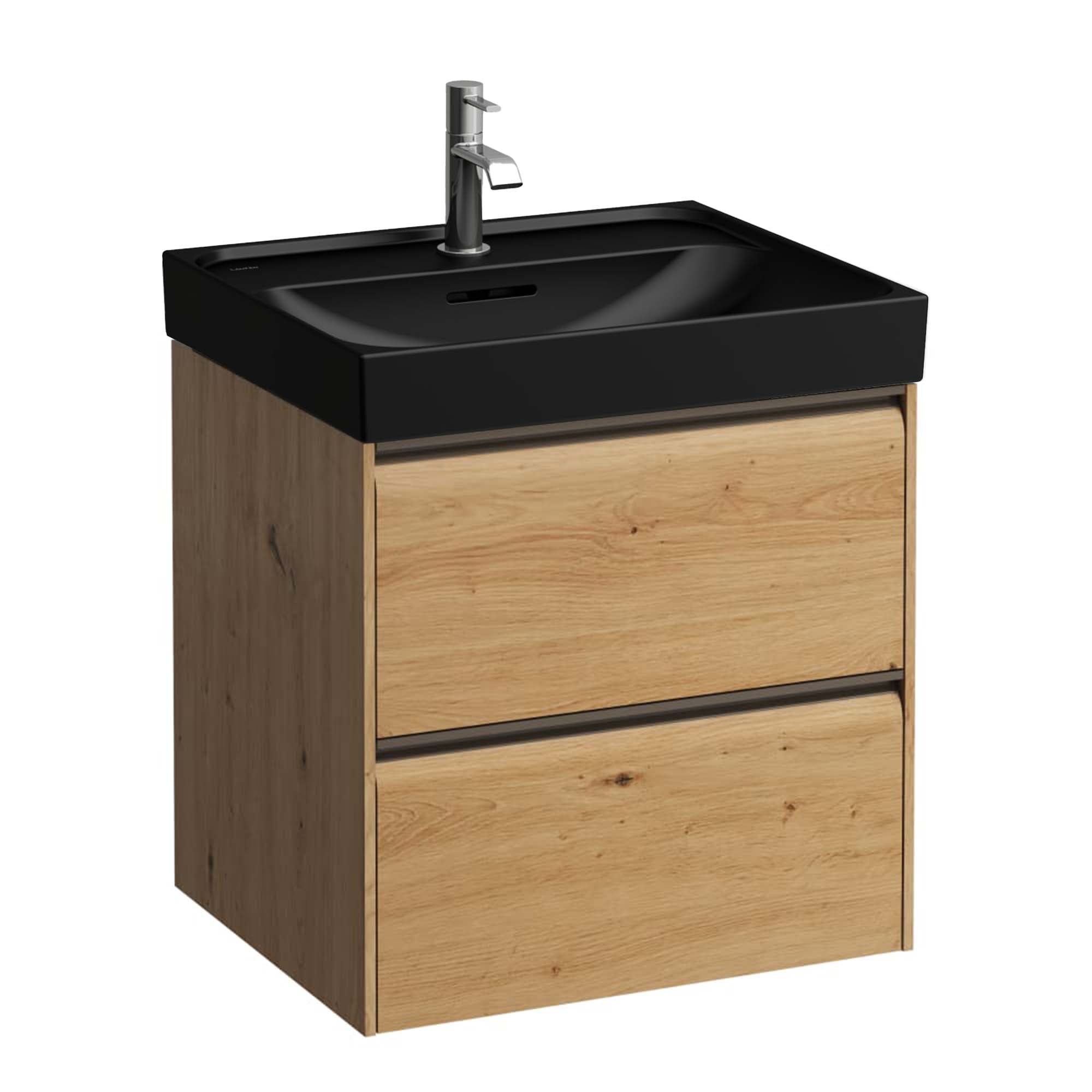 laufen meda 550 wall mounted vanity-unit with matt black basin wild oak