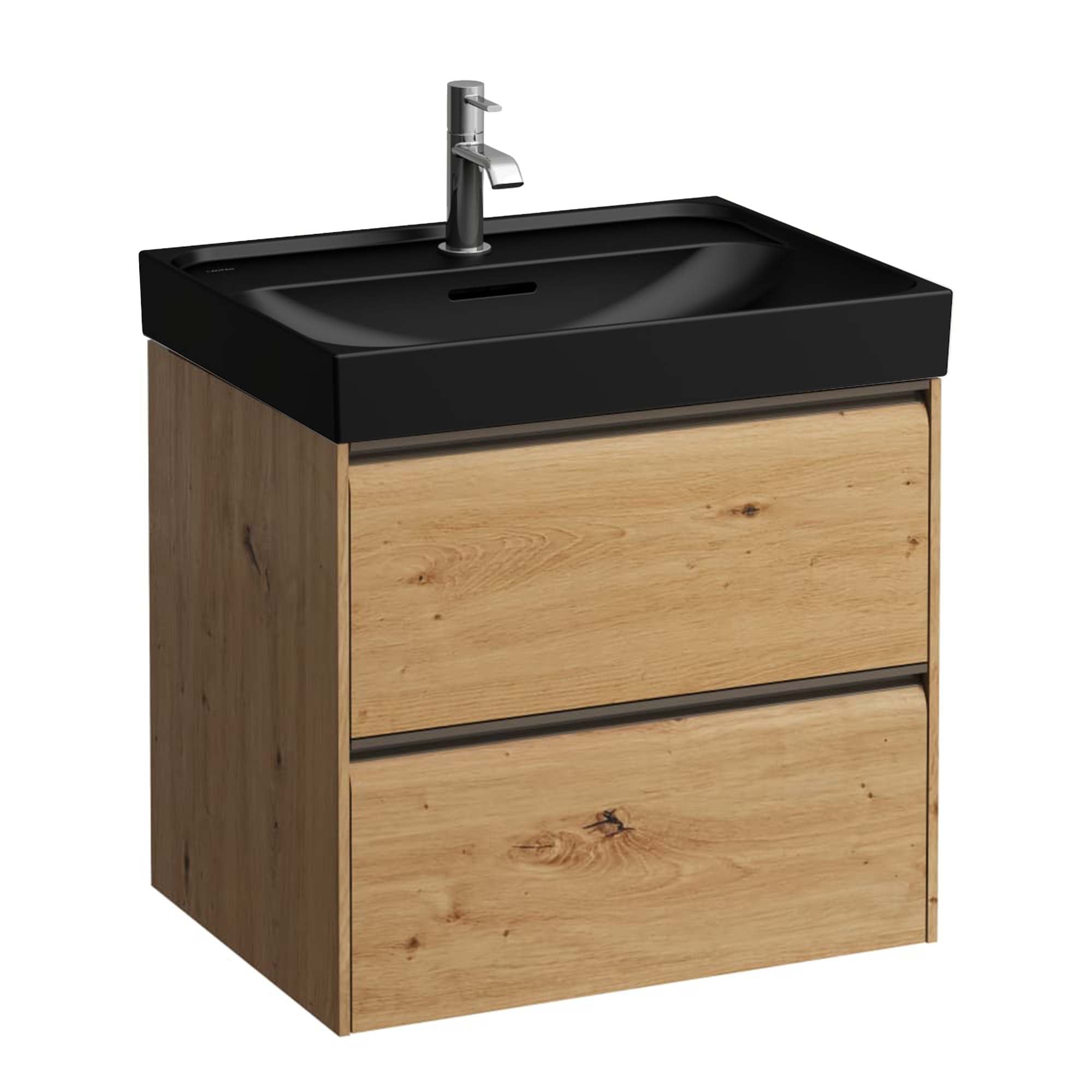 laufen meda 600 wall mounted vanity-unit with matt black basin wild oak