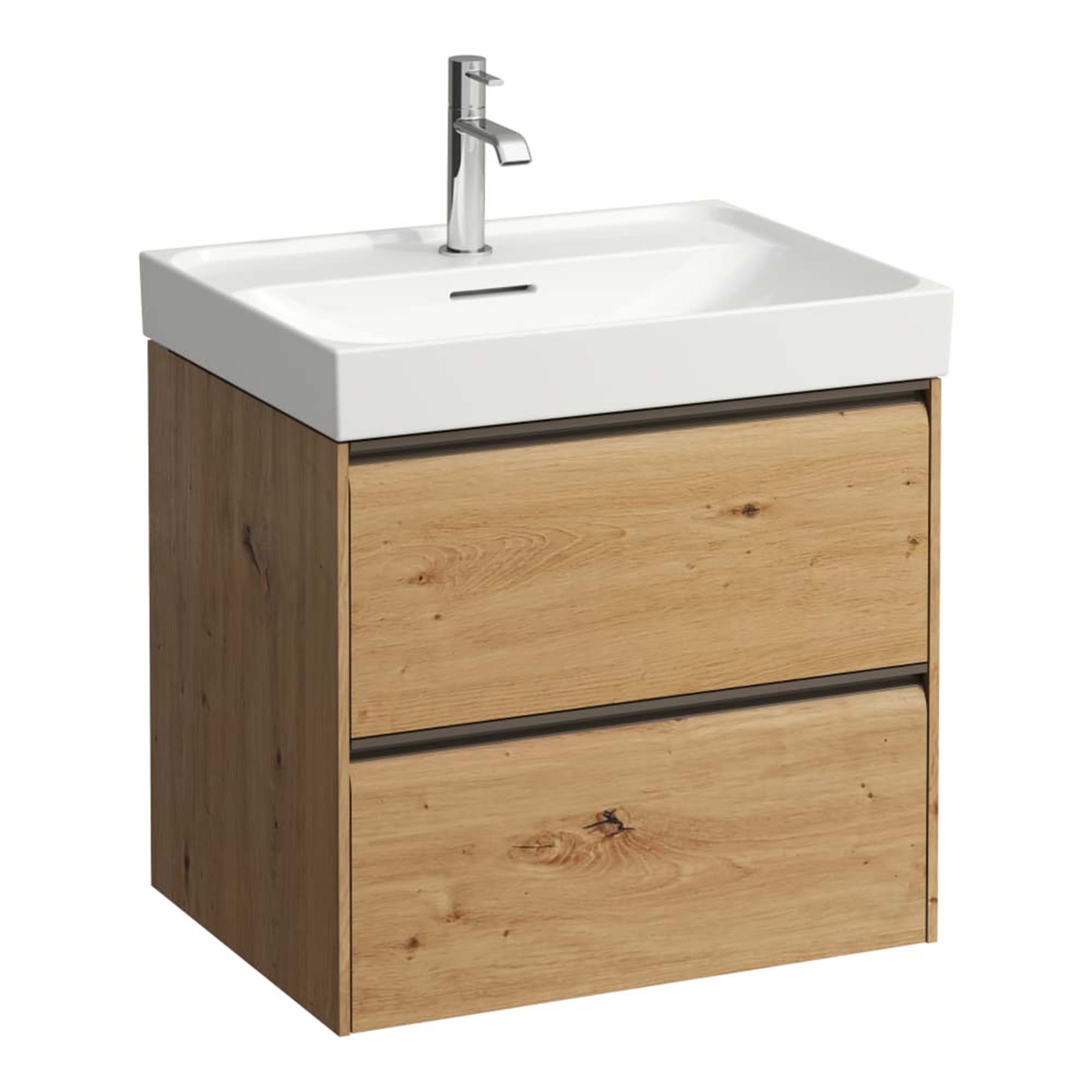 laufen meda 600 wall mounted vanity unit with white basin wild oak