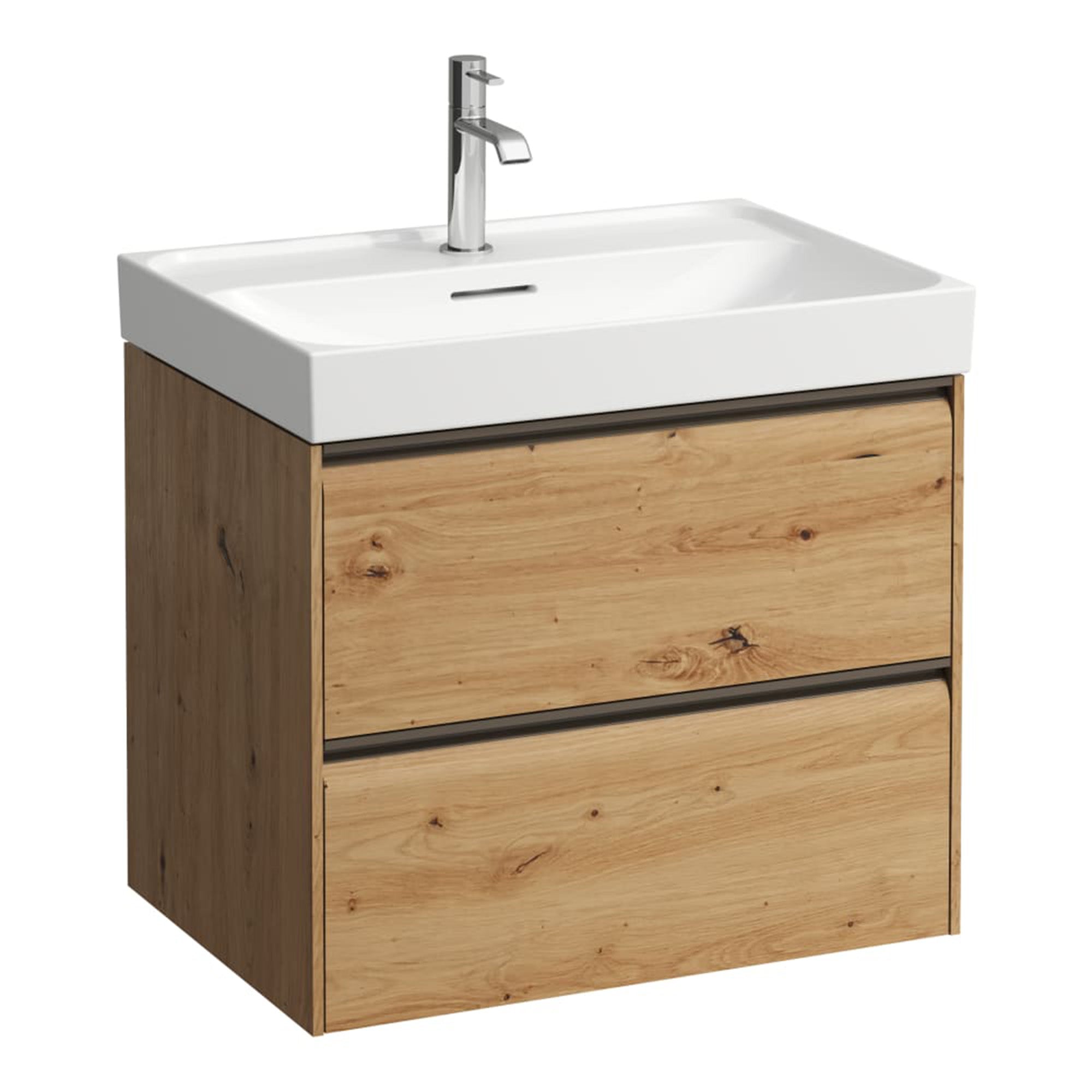 laufen meda 650 wall mounted vanity unit with white basin wild oak