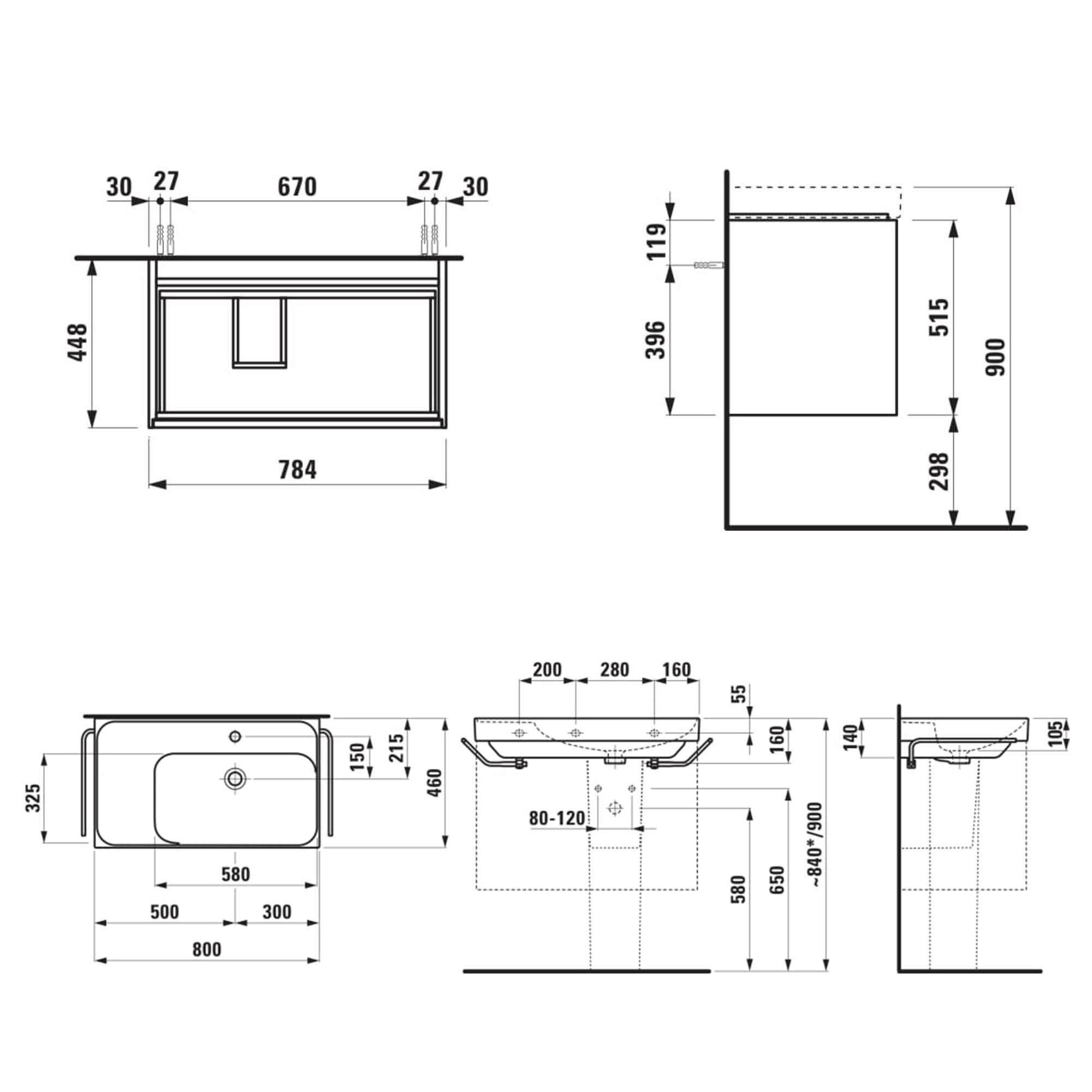 laufen meda 800 wall mounted vanity unit with basin shelf left dimensions