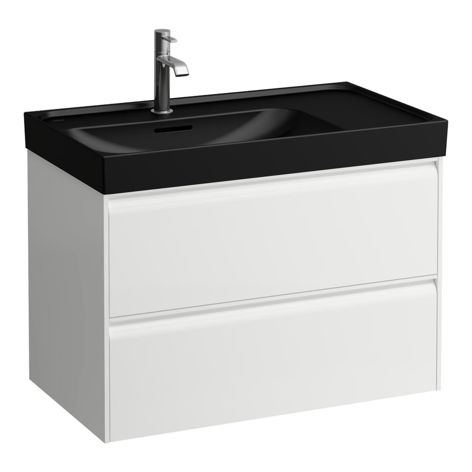 laufen meda 800 wall mounted vanity unit with matt black basin shelf right matt white