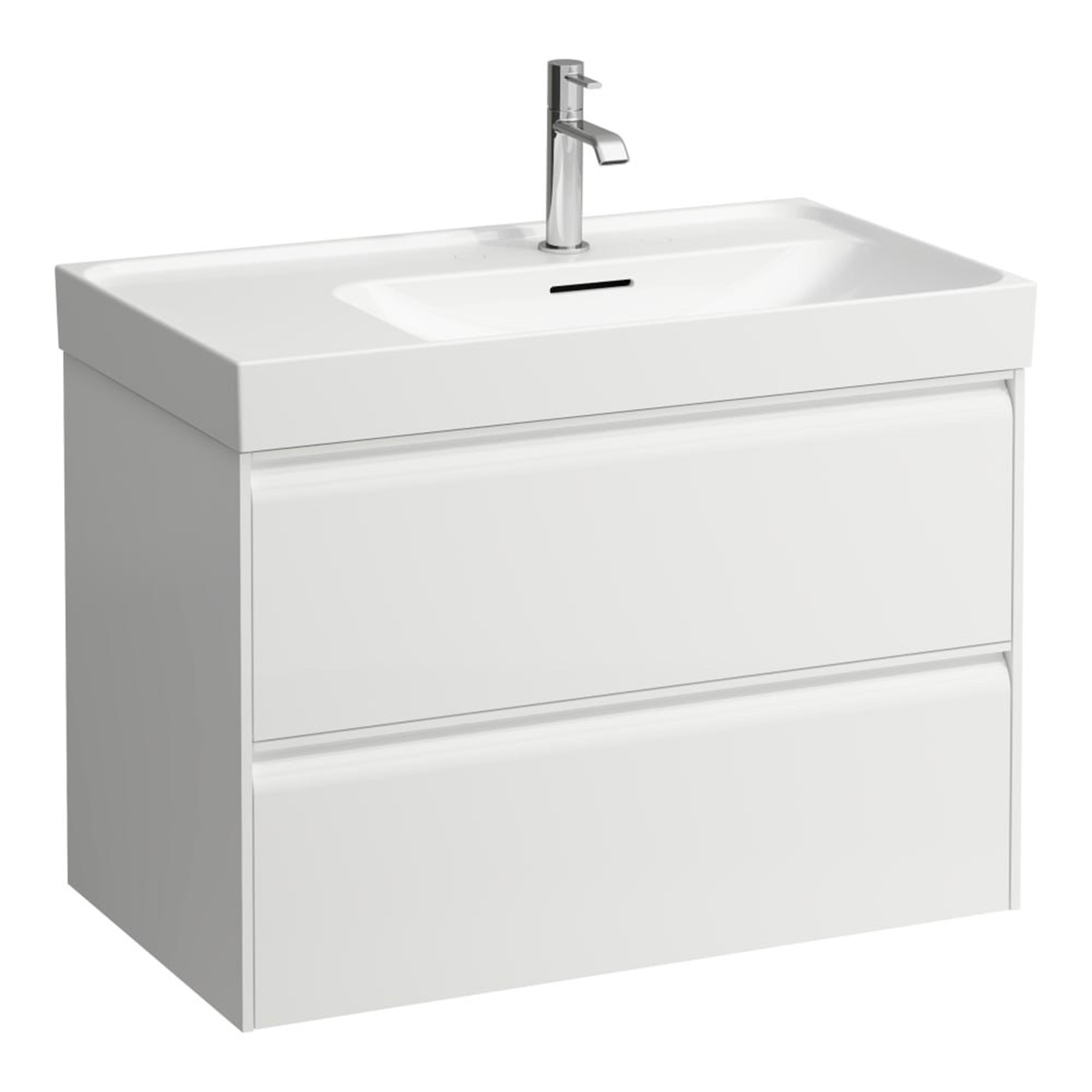 laufen meda 800 wall mounted vanity unit with white basin shelf left matt white